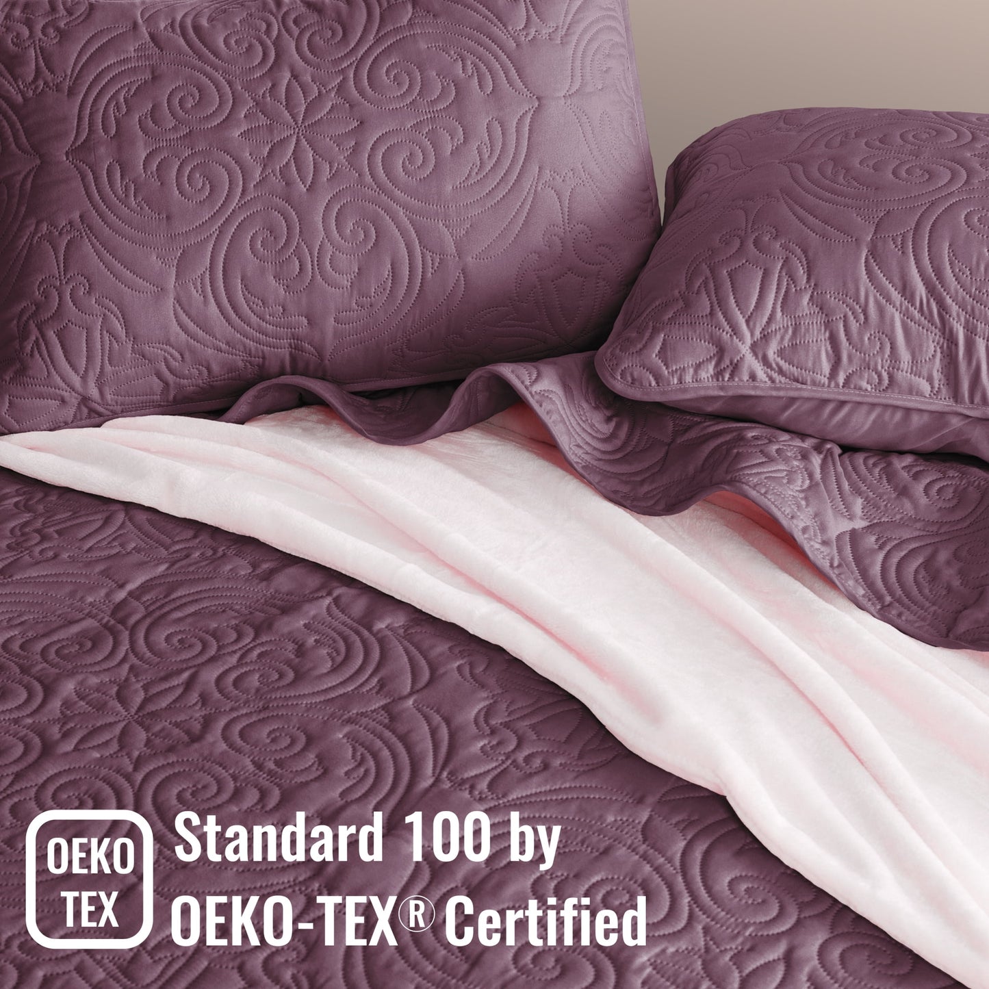 Exclusivo Mezcla King Quilt Bedding Set, Lightweight Vintage King Size Quilts with Pillow Shams, Soft Bedspreads Coverlets for All Seasons, (104"x96", Dusty Lavender)