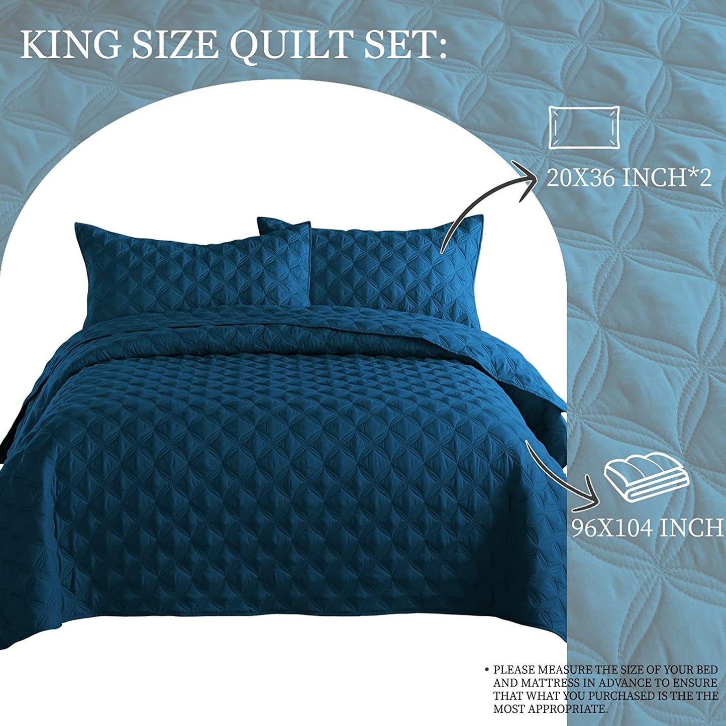Exclusivo Mezcla Bed Quilt Set Twin Size for All Seasons, Stitched Pattern Quilted Bedspread/ Bedding Set/ Coverlet with 1 Pillow sham, Lightweight and Soft, Dark Blue
