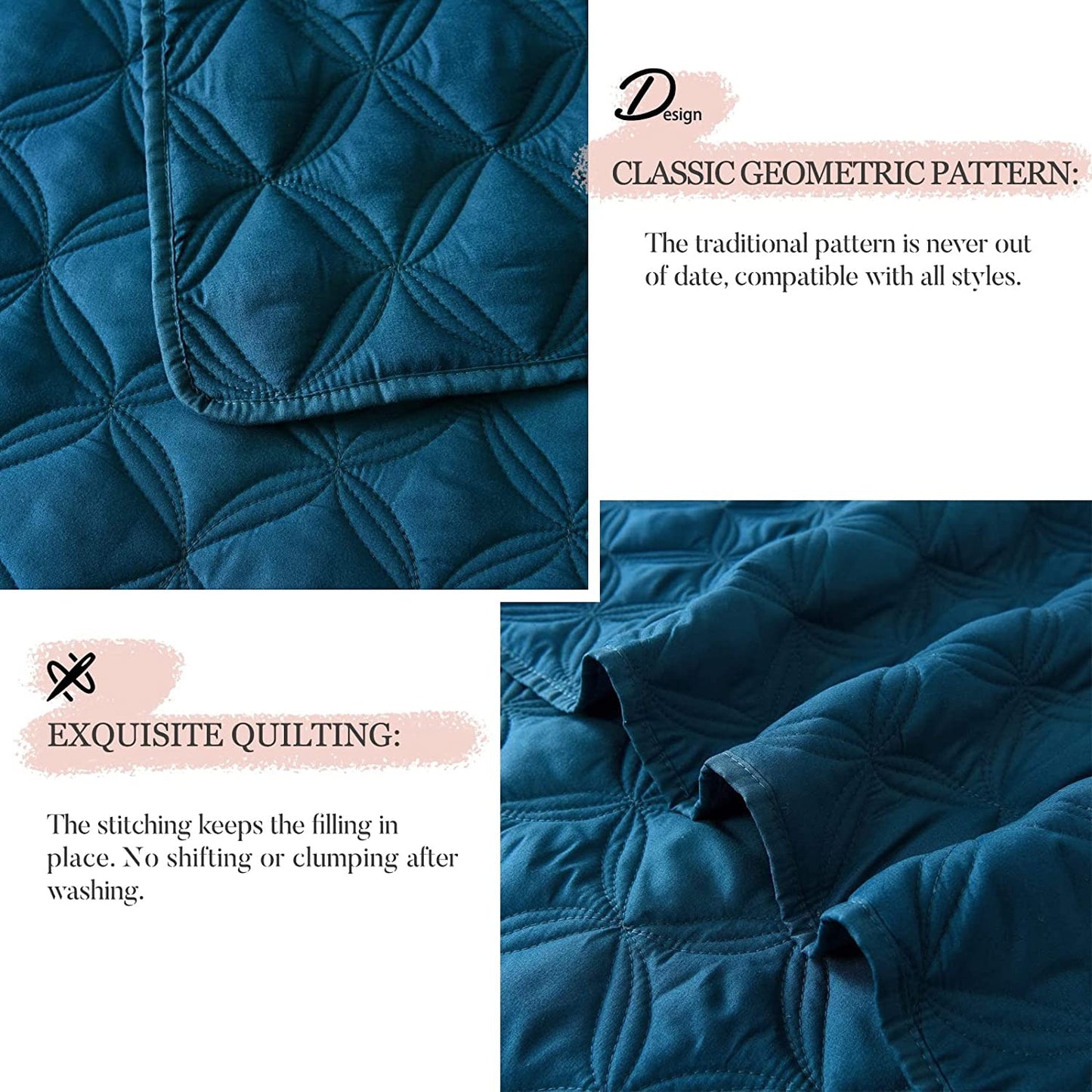 Exclusivo Mezcla Bed Quilt Set Twin Size for All Seasons, Stitched Pattern Quilted Bedspread/ Bedding Set/ Coverlet with 1 Pillow sham, Lightweight and Soft, Dark Blue