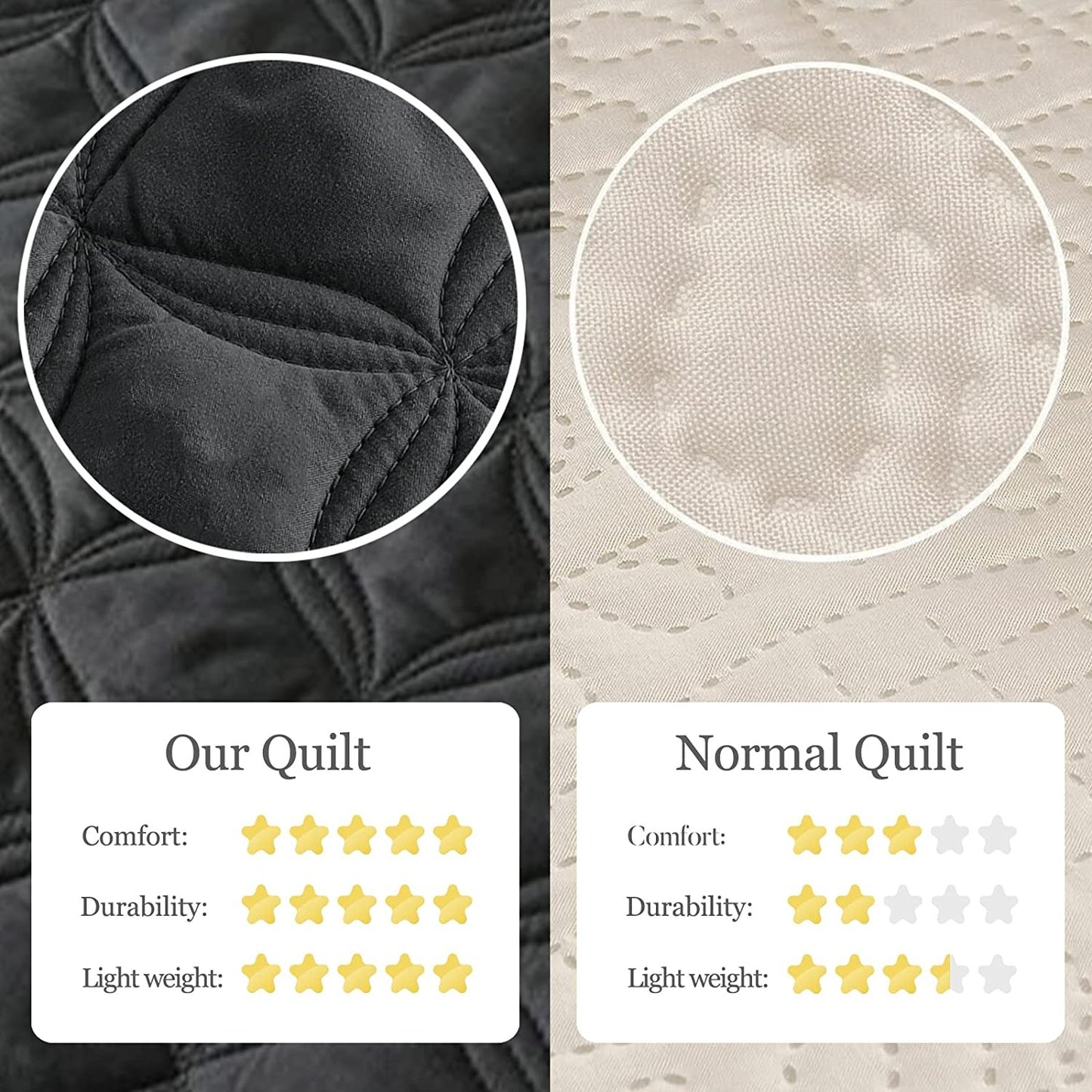 Exclusivo Mezcla Bed Quilt Set King Size for All Seasons, Stitched Pattern Quilted Bedspread/ Bedding Set/ Coverlet with 2 Pillow shams, Lightweight and Soft, Dark Grey