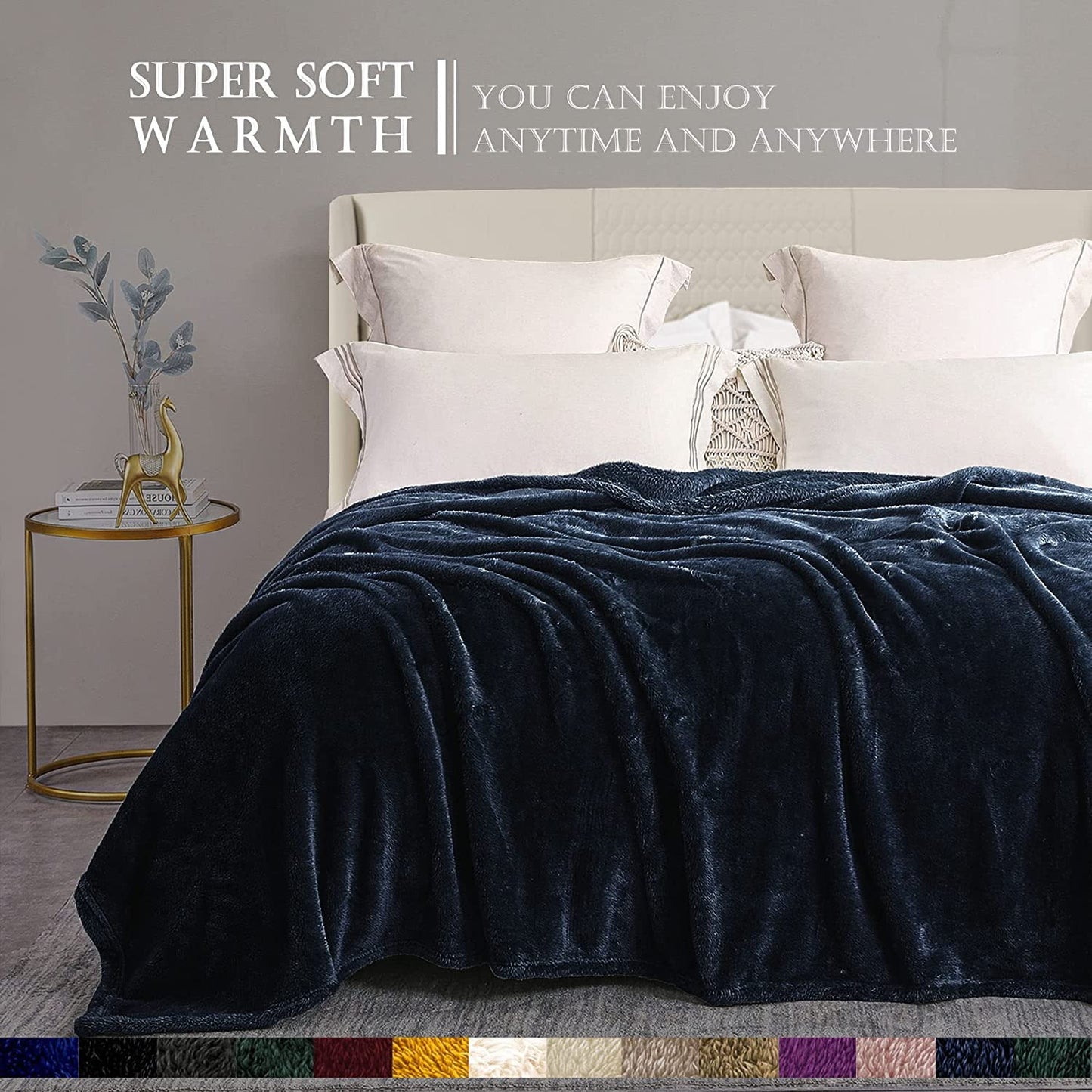 Exclusivo Mezcla Plush Fuzzy Fleece King Size Bed Blanket, Super Soft Fluffy and Thick Blankets for Travel Bed and Couch (Navy Blue, 90x104 inches)