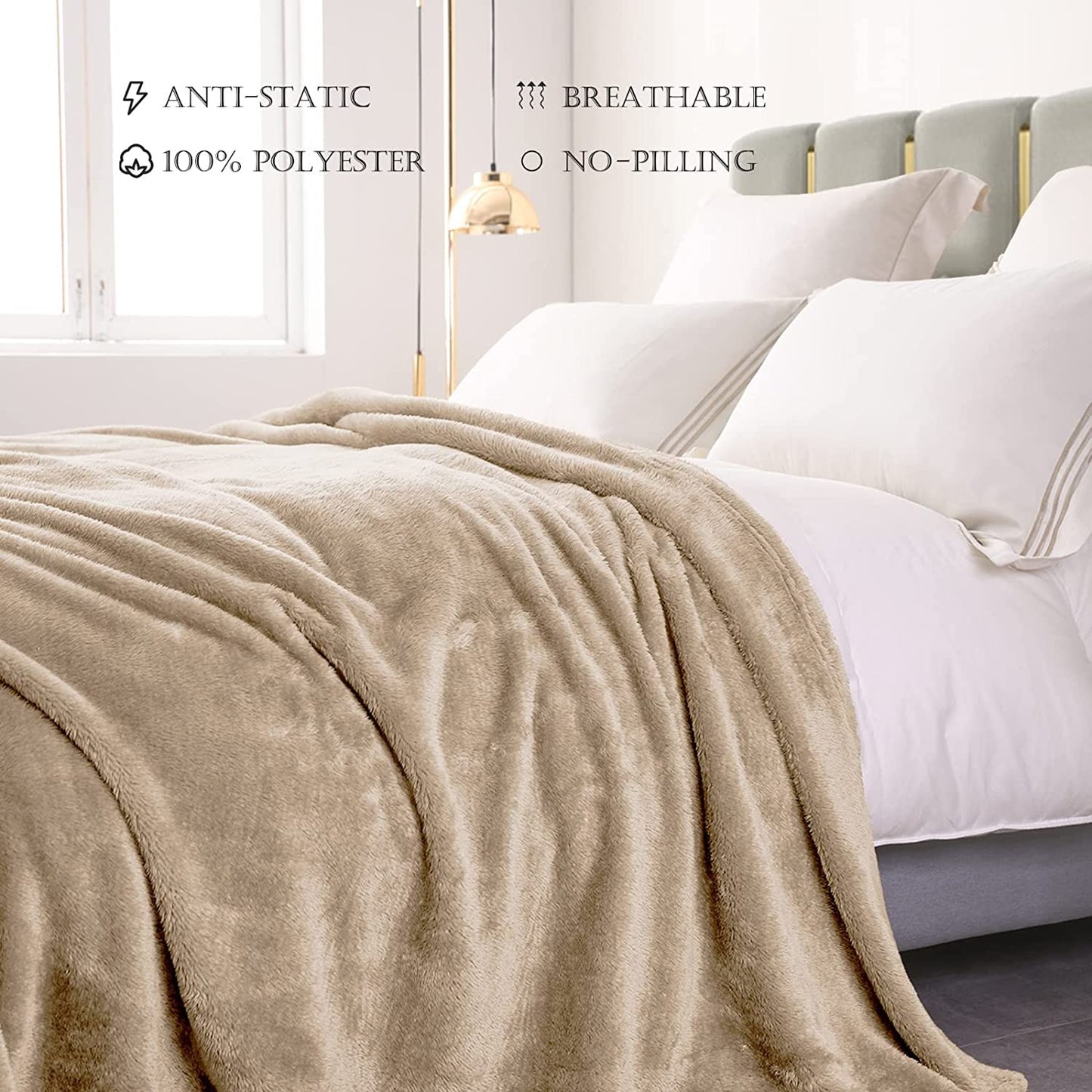 Exclusivo Mezcla Plush Fuzzy Fleece King Size Bed Blanket, Super Soft Fluffy and Thick Blankets for Travel Bed and Couch (Camel, 90x104 inches)