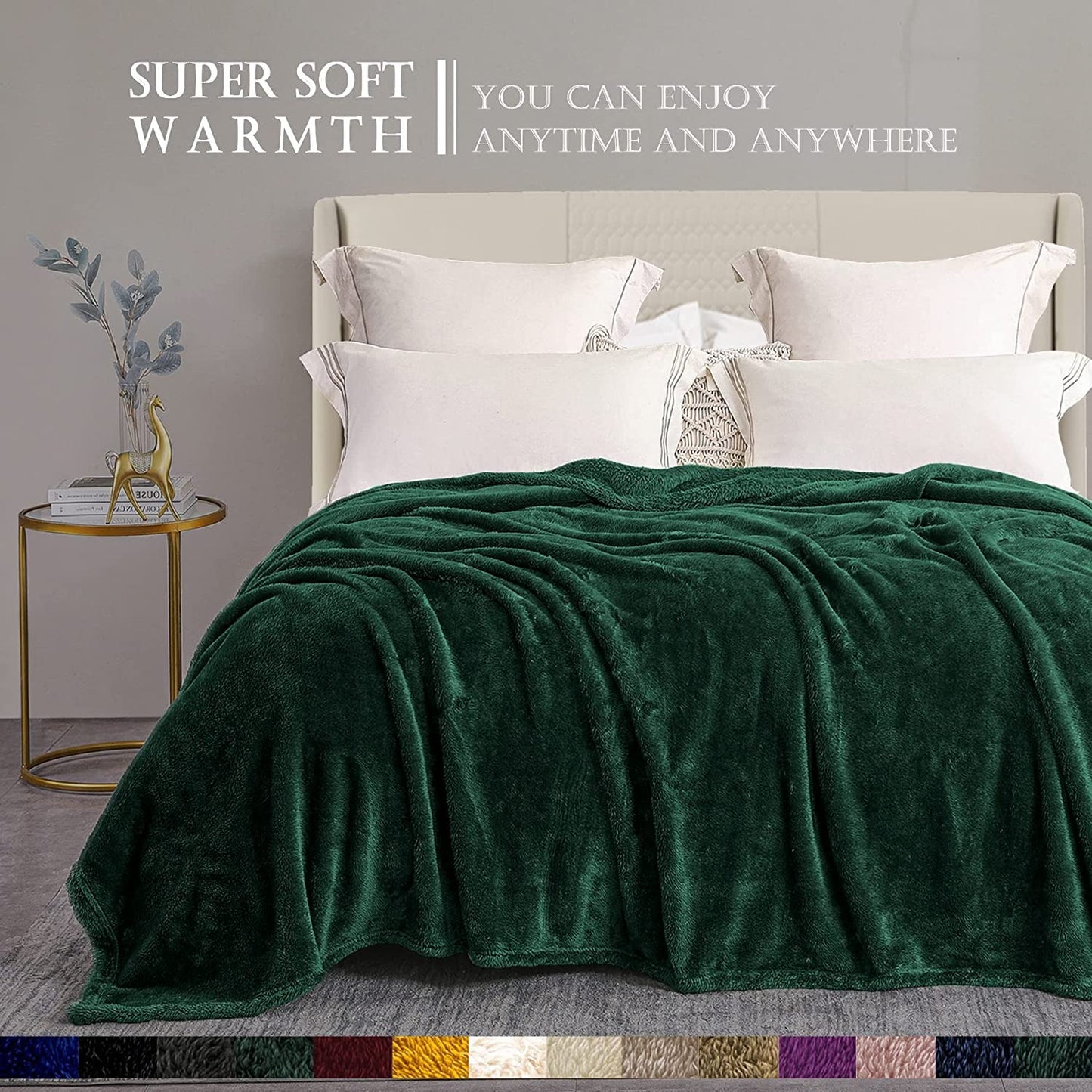 Exclusivo Mezcla Plush Fuzzy Fleece King Size Bed Blanket, Super Soft Fluffy and Thick Blankets for Travel Bed and Couch (Forest Green, 90x104 inches)