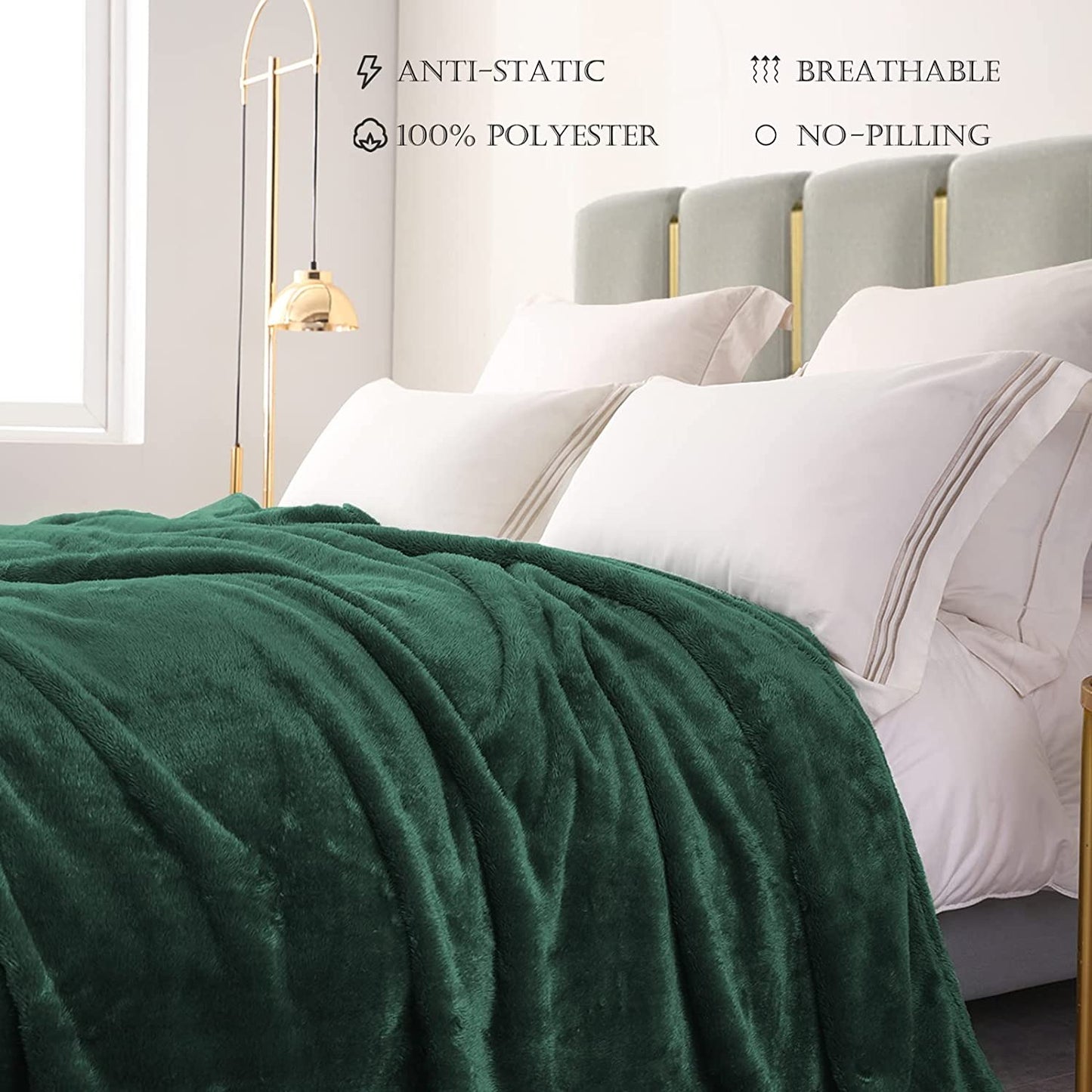 Exclusivo Mezcla Plush Fuzzy Fleece King Size Bed Blanket, Super Soft Fluffy and Thick Blankets for Travel Bed and Couch (Forest Green, 90x104 inches)