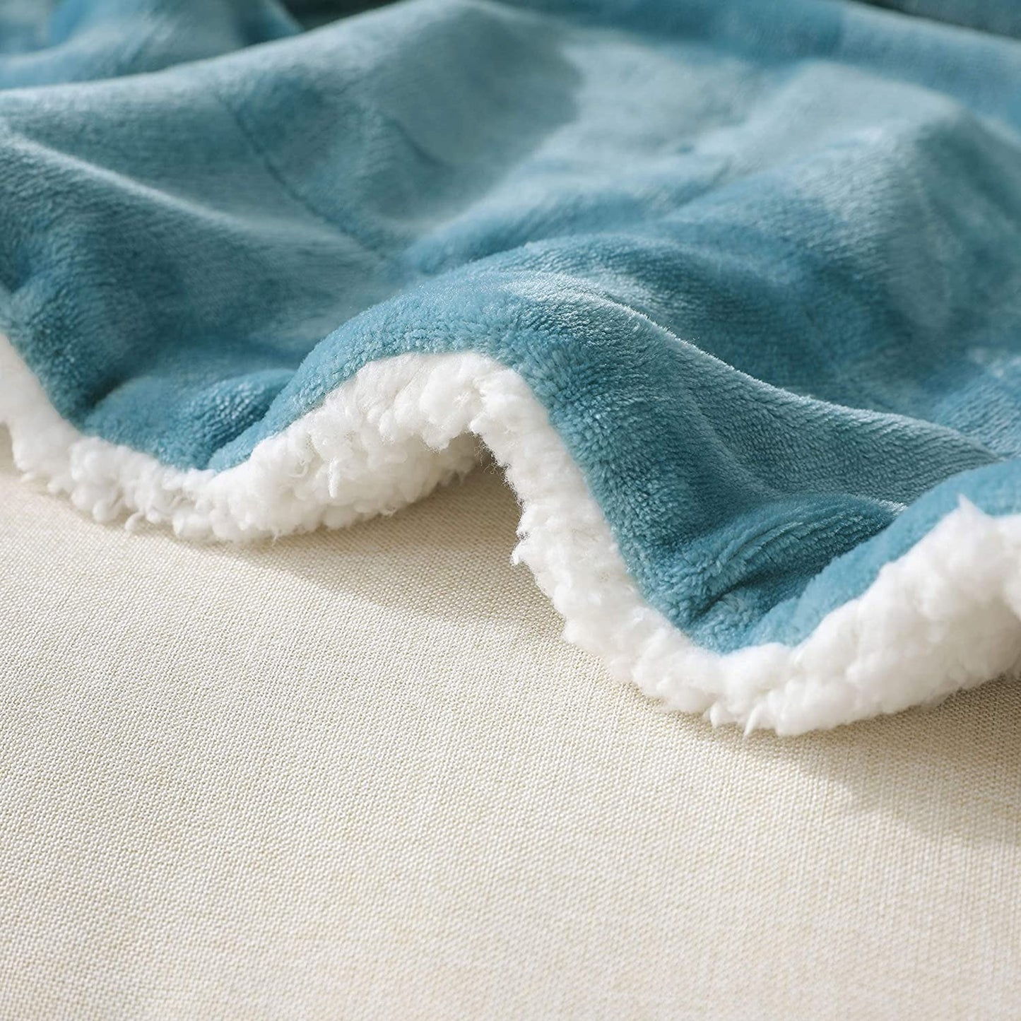 Exclusivo Mezcla 50" x 70" Large Throw Blanket, Reversible Brushed Flannel Fleece& Plush Sherpa Blanket(Slate Blue)- Decorative, Lightweight, Soft and Warm