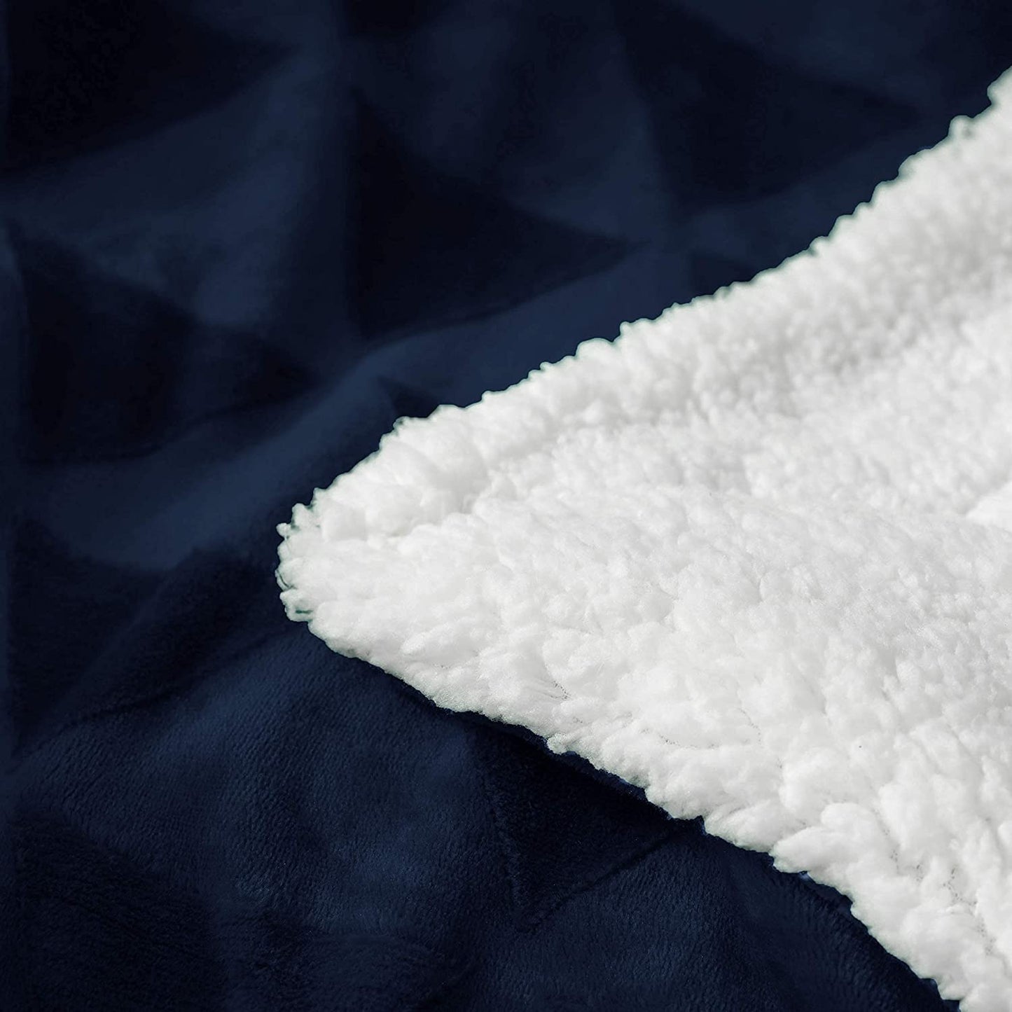 Exclusivo Mezcla 50" x 70" Large Throw Blanket, Reversible Brushed Flannel Fleece& Plush Sherpa Blanket(Navy Blue)- Decorative, Lightweight, Soft and Warm