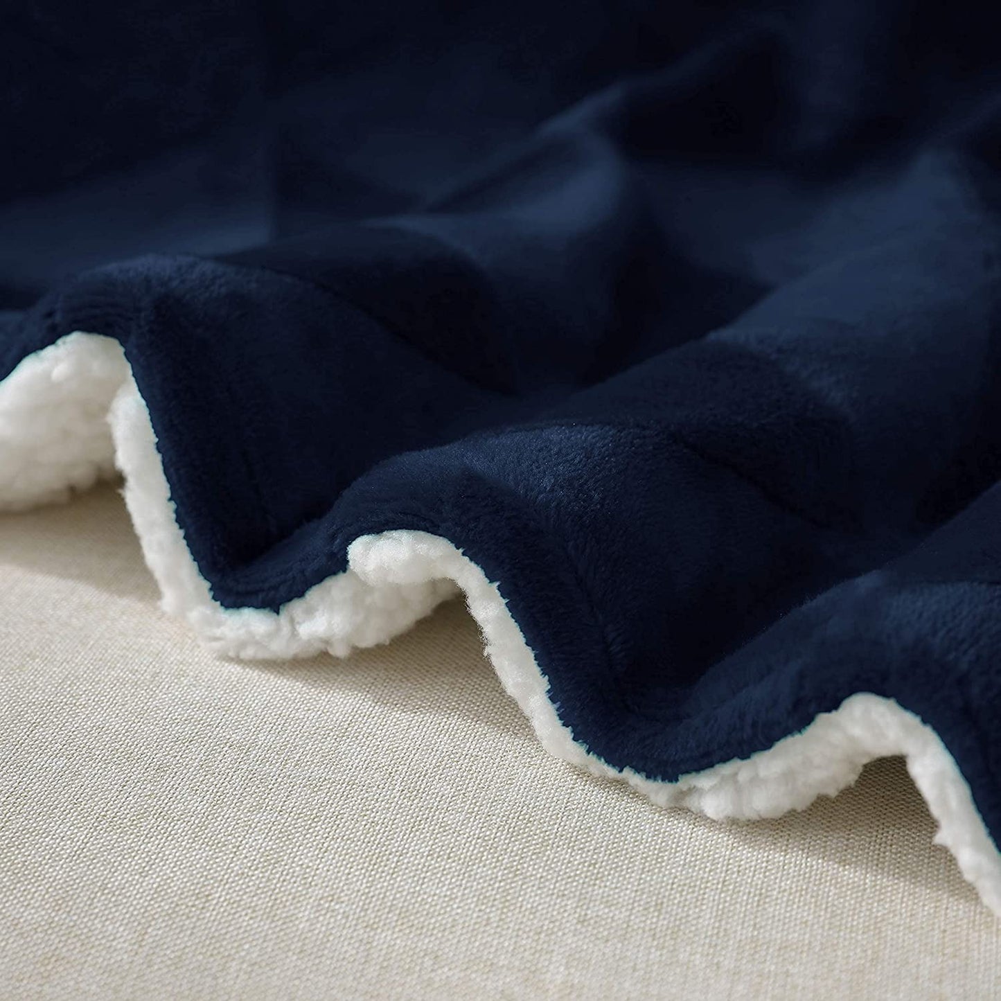Exclusivo Mezcla 50" x 70" Large Throw Blanket, Reversible Brushed Flannel Fleece& Plush Sherpa Blanket(Navy Blue)- Decorative, Lightweight, Soft and Warm