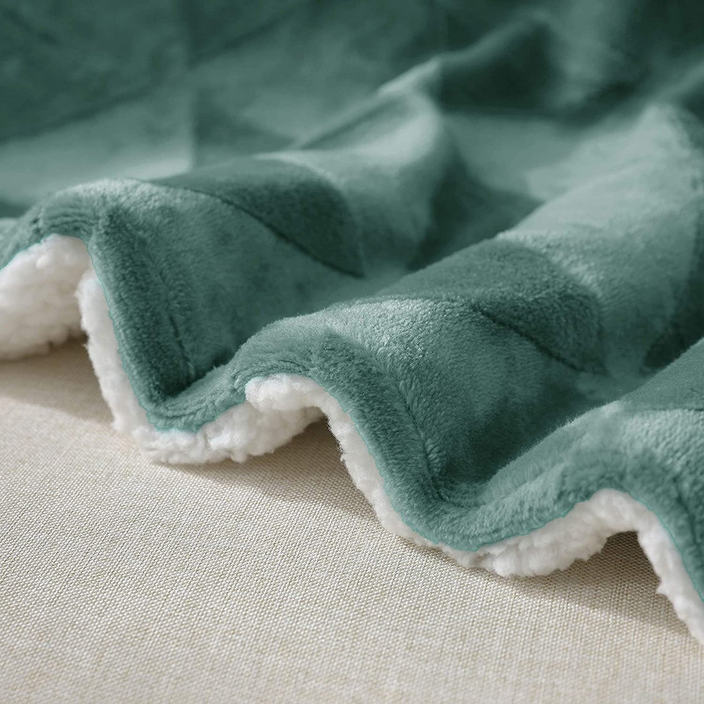 Exclusivo Mezcla 50" x 70" Large Throw Blanket, Reversible Brushed Flannel Fleece& Plush Sherpa Blanket(Celadon)- Decorative, Lightweight, Soft and Warm