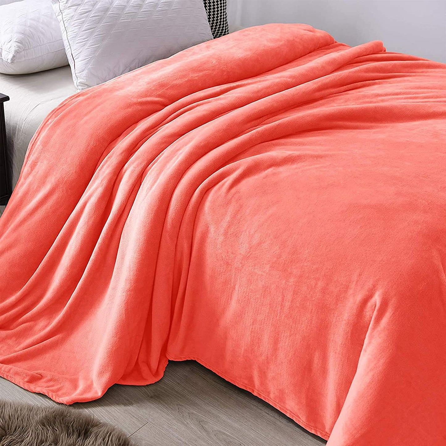 Exclusivo Mezcla Twin Size Flannel Fleece Velvet Plush Bed Blanket as Bedspread, Coverlet, Bed Cover (90x66 inches, Coral Orange) Soft, Lightweight, Warm and Cozy