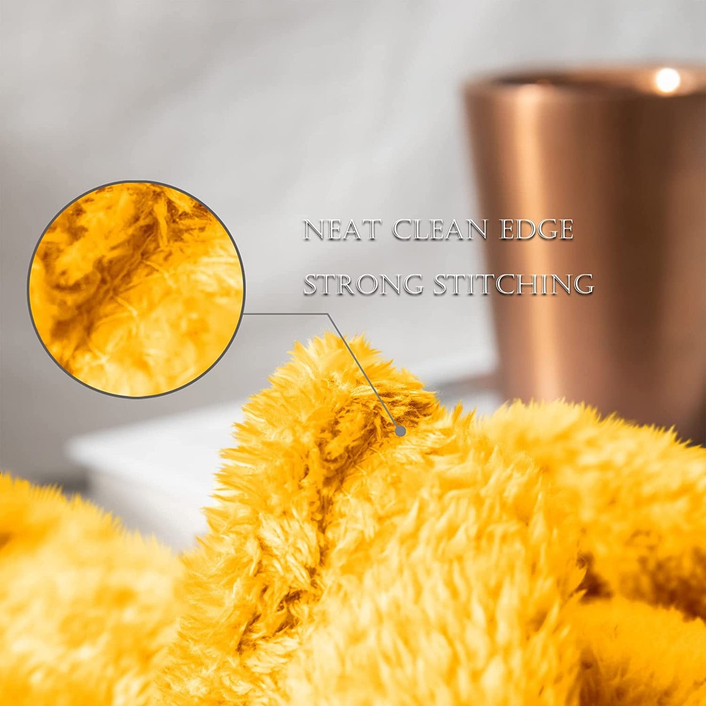 Exclusivo Mezcla Plush Fuzzy Fleece Queen Size Bed Blanket, Super Soft Fluffy and Thick Blankets for Travel Bed and Couch (Mustard Yellow, 90x90 inches)