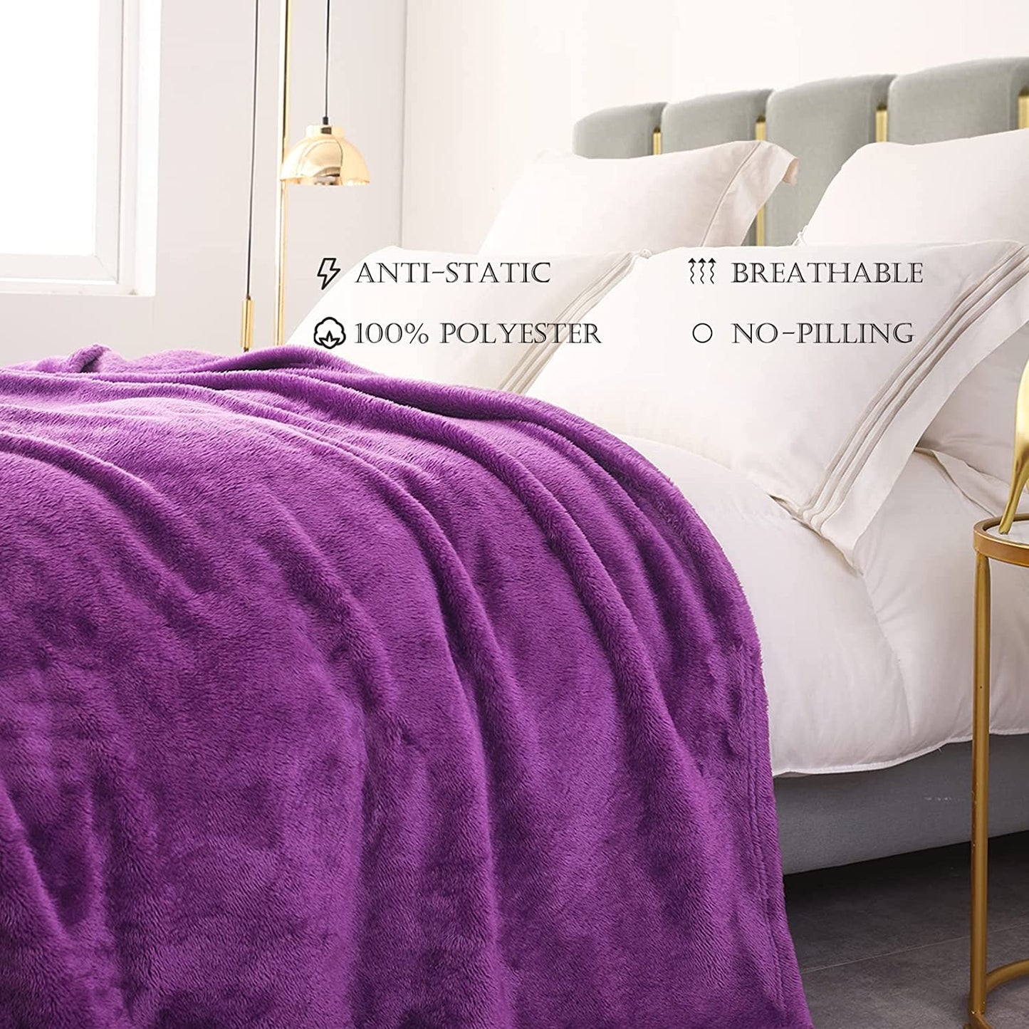 Exclusivo Mezcla Plush Fuzzy Fleece Queen Size Bed Blanket, Super Soft Fluffy and Thick Blankets for Travel Bed and Couch (Purple, 90x90 inches)