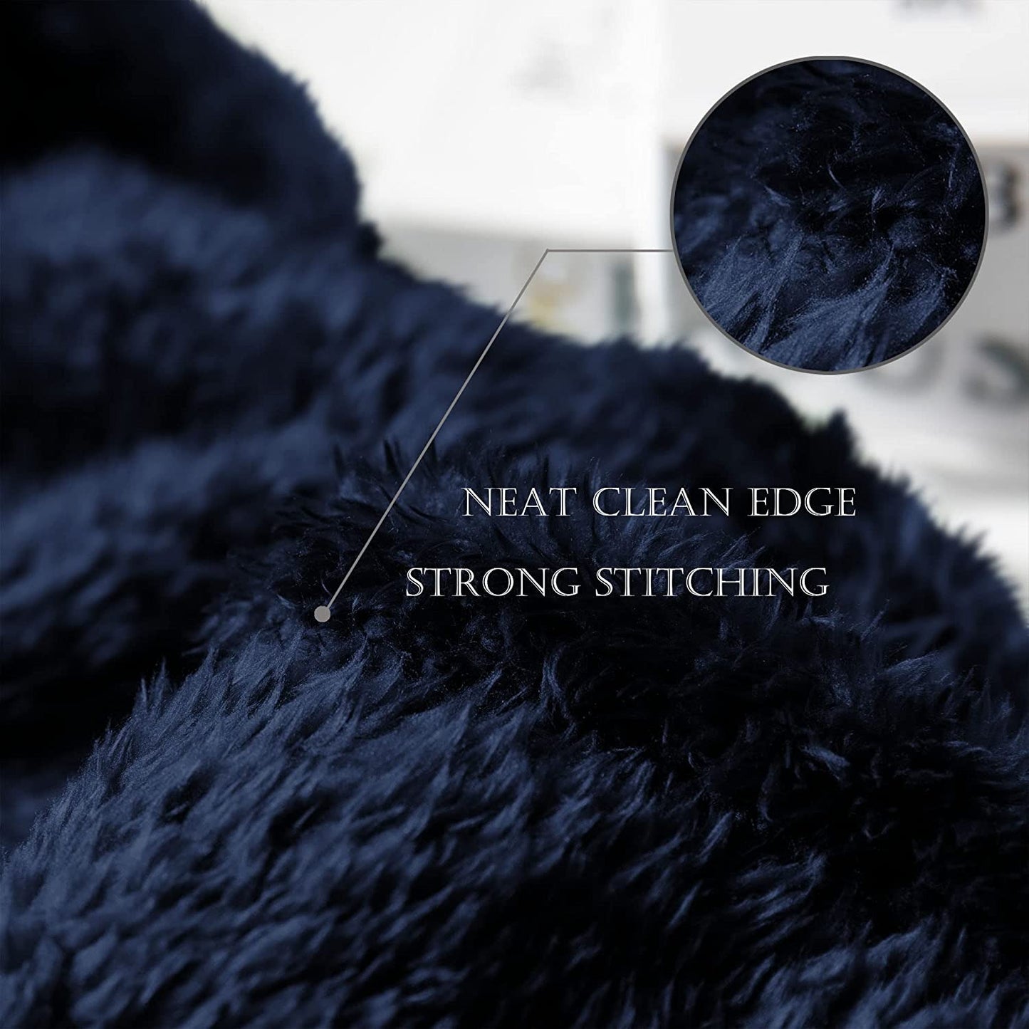 Exclusivo Mezcla Plush Fuzzy Fleece Twin Size Bed Blanket, Super Soft Fluffy and Thick Blankets for Travel Bed and Couch (Navy Blue, 90x66 inches)