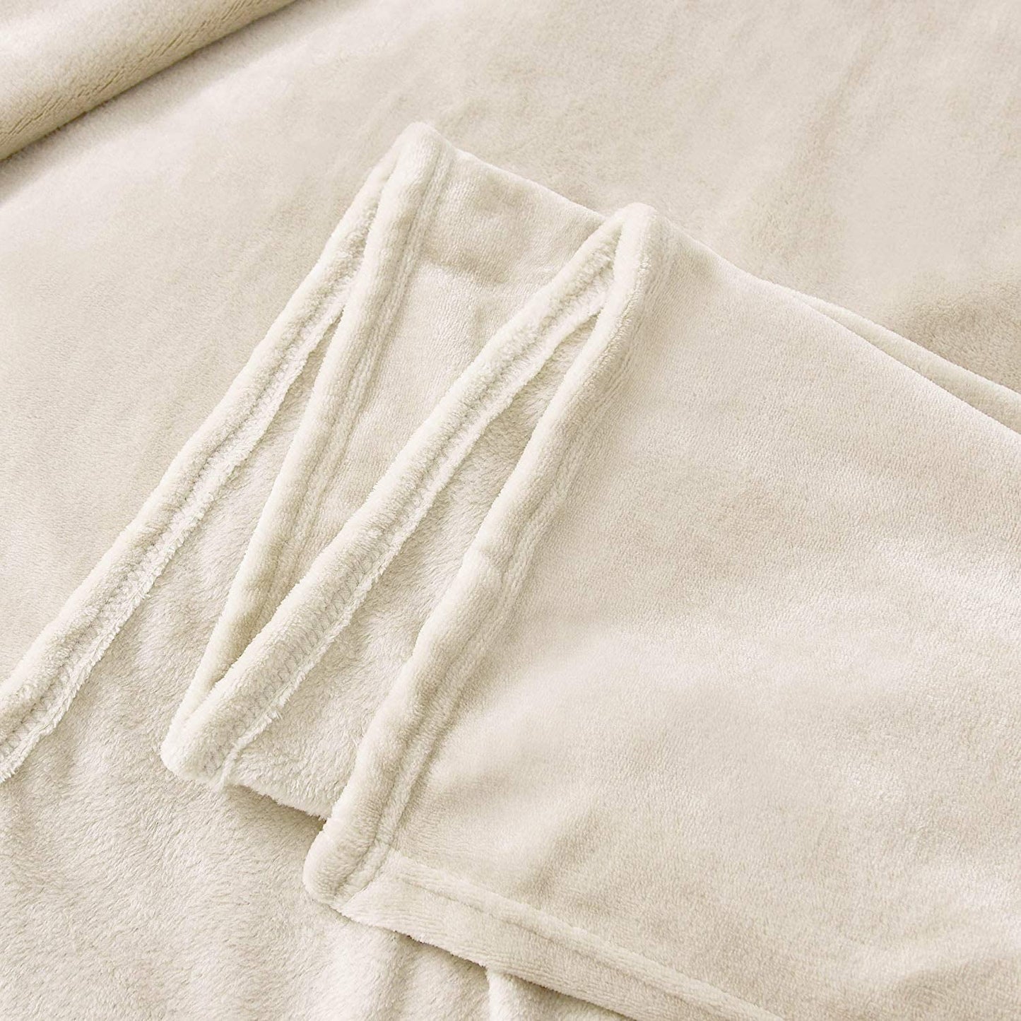 Exclusivo Mezcla Twin Size Flannel Fleece Velvet Plush Bed Blanket as Bedspread, Coverlet, Bed Cover (90x66 inches, Ivory) Soft, Lightweight, Warm and Cozy