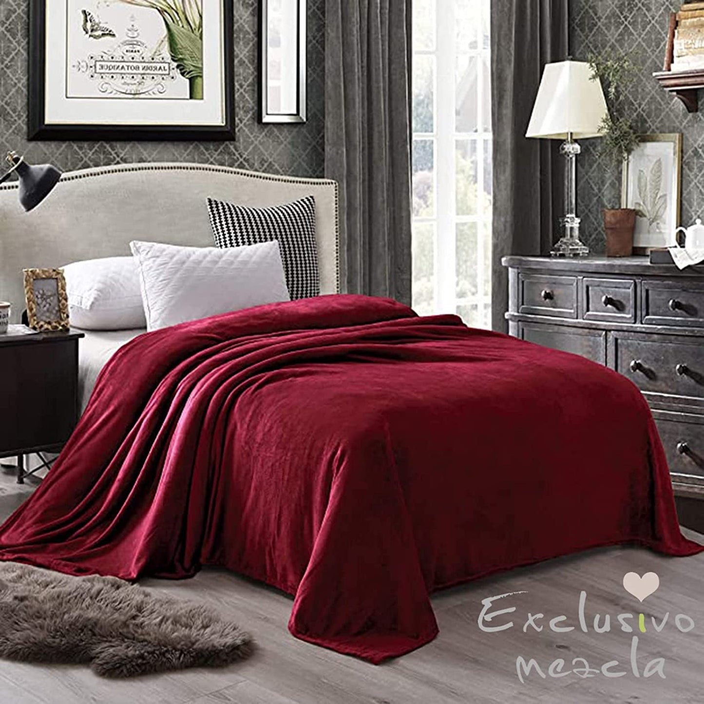 Exclusivo Mezcla Twin Size Flannel Fleece Velvet Plush Bed Blanket as Bedspread, Coverlet, Bed Cover (90x66 inches, Deep Red) Soft, Lightweight, Warm and Cozy