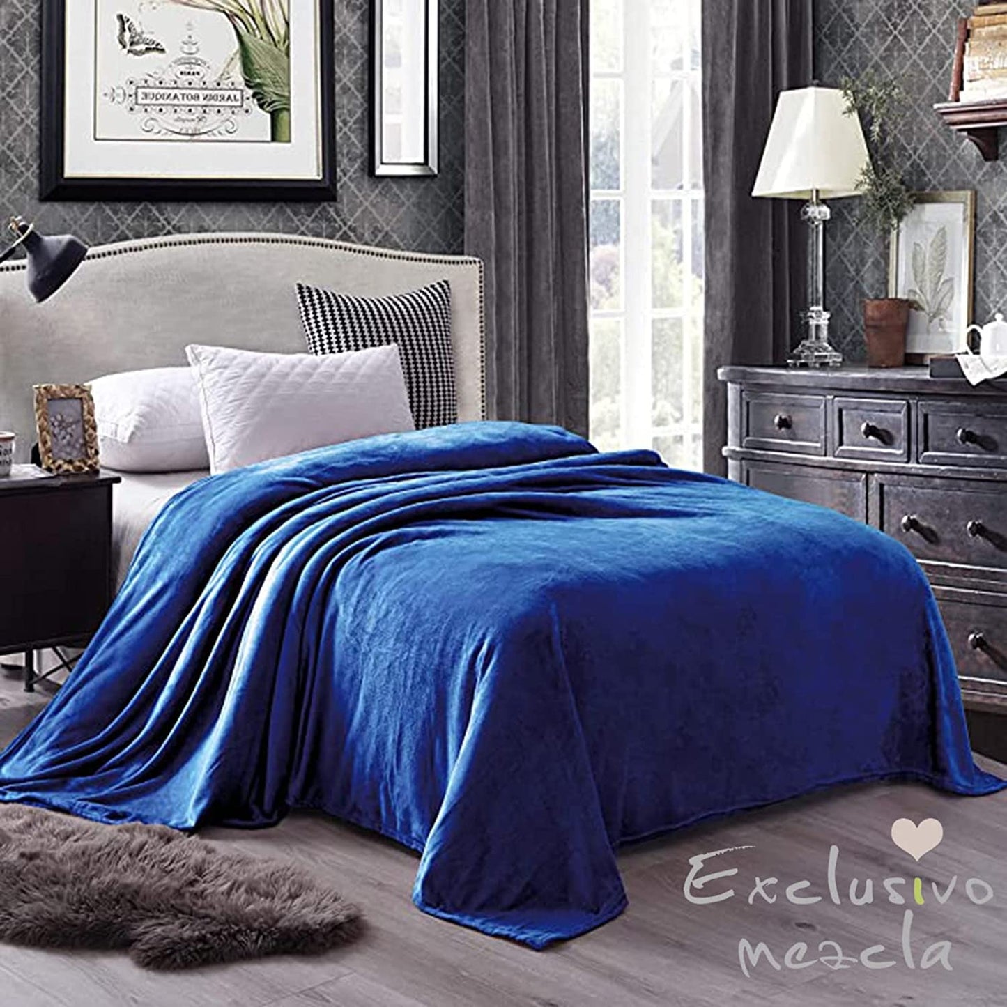 Exclusivo Mezcla Twin Size Flannel Fleece Velvet Plush Bed Blanket as Bedspread/Coverlet/Bed Cover (60" x 80",Cobalt Blue) - Soft, Lightweight, Warm and Cozy