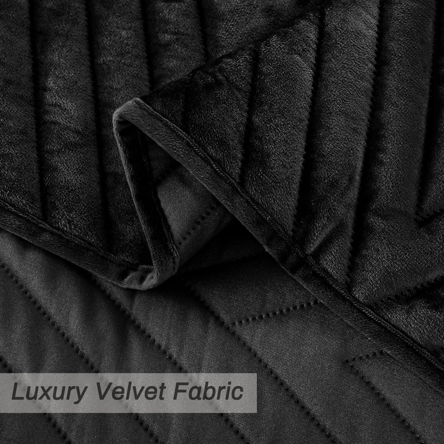 Exclusivo Mezcla Super Plush Velvet Quilt Twin Size with Pillow Sham, Luxury Soft Reversible 2 Piece Bedspreads Coverlet Comforter set for all seasons, Lightweight and Warm, Black