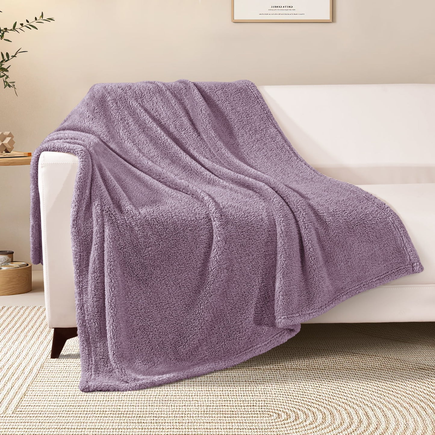 Exclusivo Mezcla Soft Fleece Throw Blanket for Couch, Super Soft Velvet Plush Bed Blanket, Fuzzy Cozy Blankets for All Seasons, 50x60 Inches, Grayish Purple Blanket