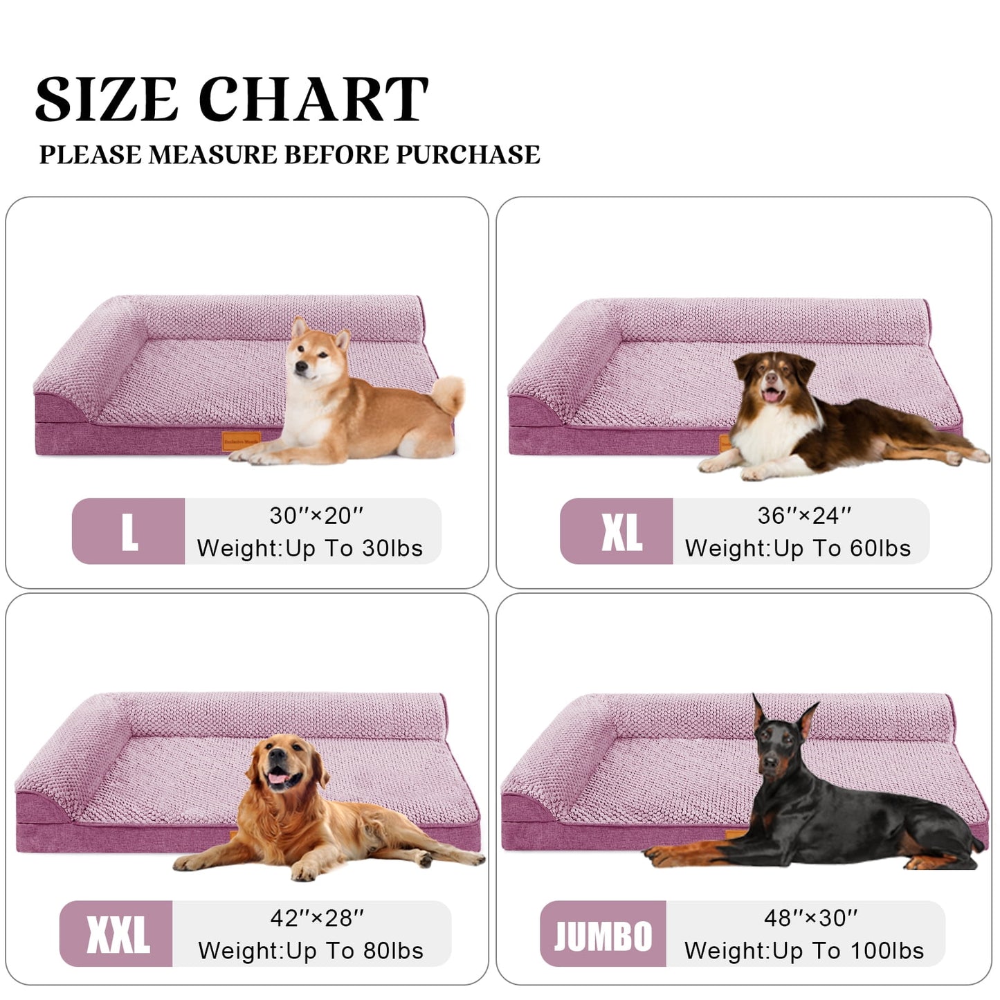 Exclusivo Mezcla Jacquard Orthopedic Pet Bed for Large Dogs, 42"X28" Waterproof L Shaped Dog Bed with Washable Cover, Purple