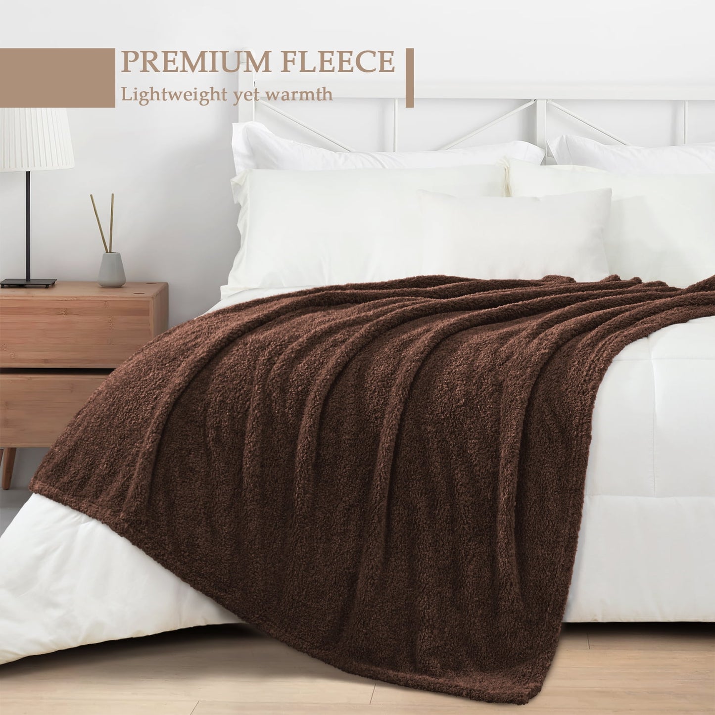 Exclusivo Mezcla Fuzzy Fleece Throw Blanket for Couch Sofa, Lightweight Fluffy Solid Velvet Blanket, Suitable for All Seasons, 50x60 Inches, Coffee