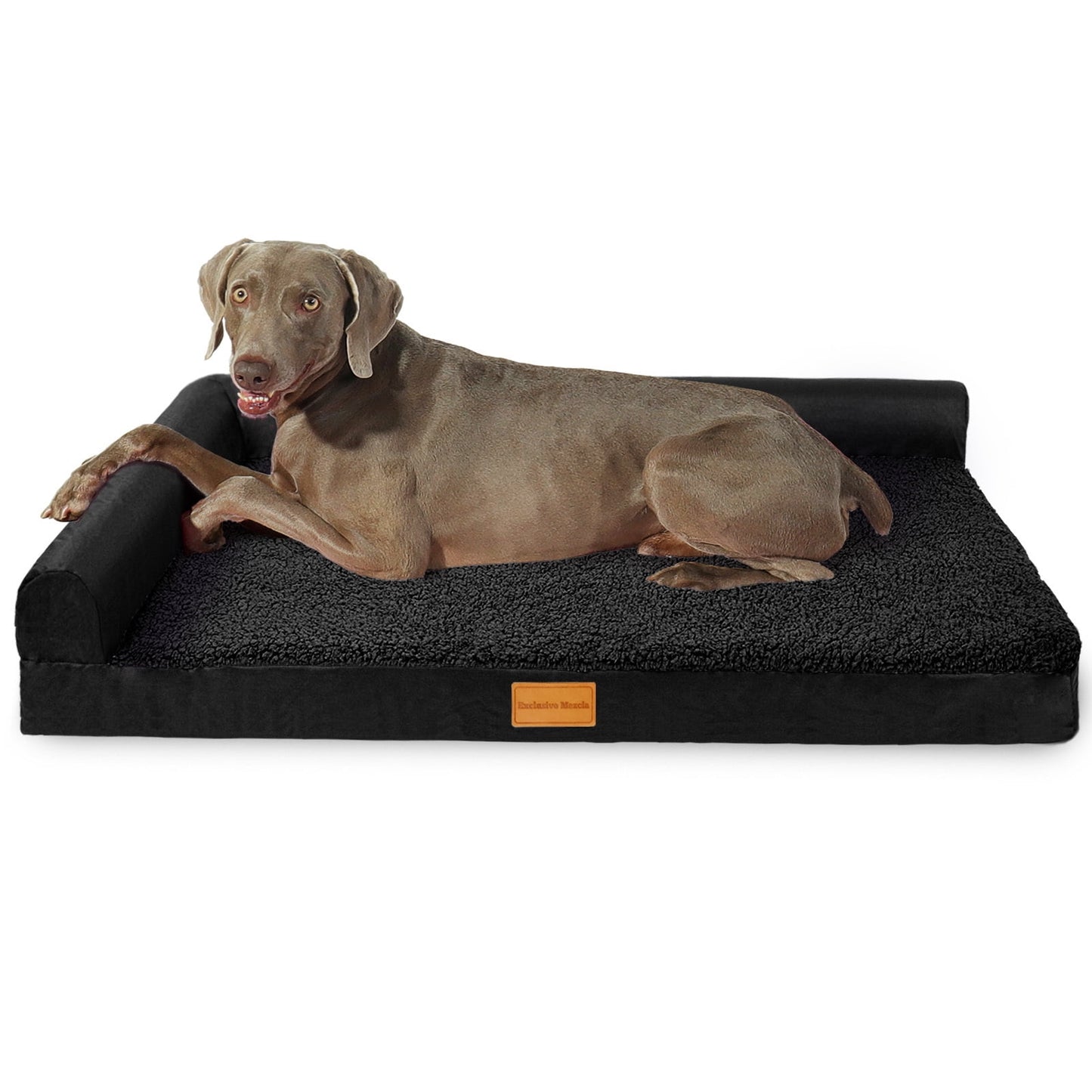 Exclusivo Mezcla Orthopedic XXL Dog Bed for Extra Large Dogs 48''X30'', L Shaped with Removable Washable Cover, Waterproof Supportive Foam Pet Couch Bed Mat, Black