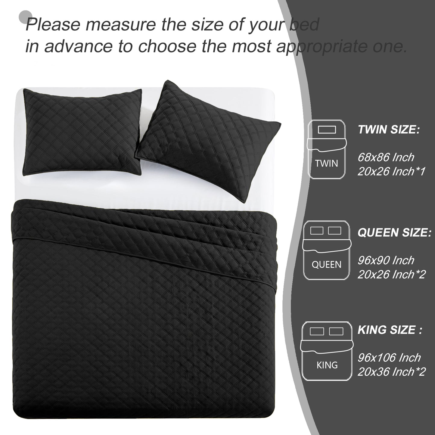 Exclusivo Mezcla 2-Piece Black Twin Size Quilt Set, Box Pattern Ultrasonic Lightweight and Soft Quilts/Bedspreads/Coverlets/Bedding Set (1 Quilt, 1 Pillow Sham) for All Seasons