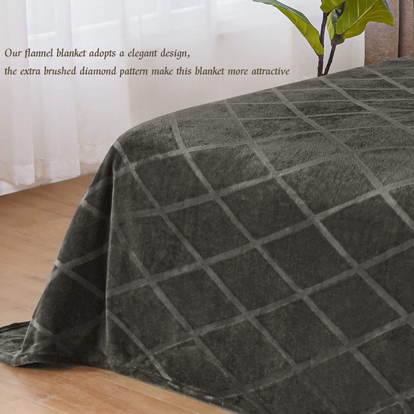 Exclusivo Mezcla Queen Size Flannel Fleece Blanket, 90x90 Inches Soft Diamond Geometry Pattern Velvet Plush Blanket for Bed, Cozy, Warm, Lightweight and Decorative Dark Grey Blanket