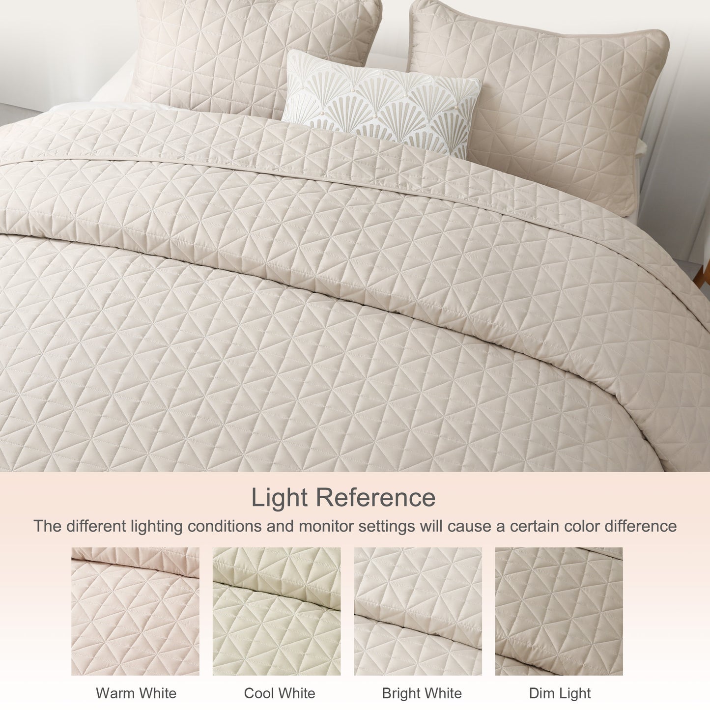 Exclusivo Mezcla Twin Quilt Bedding Set for All Seasons, Lightweight Soft Brich Beige Quilts Twin Size Bedspreads Coverlets Bed Cover with Geometric Stitched Pattern, (1 Quilt, 1 Pillow Sham)