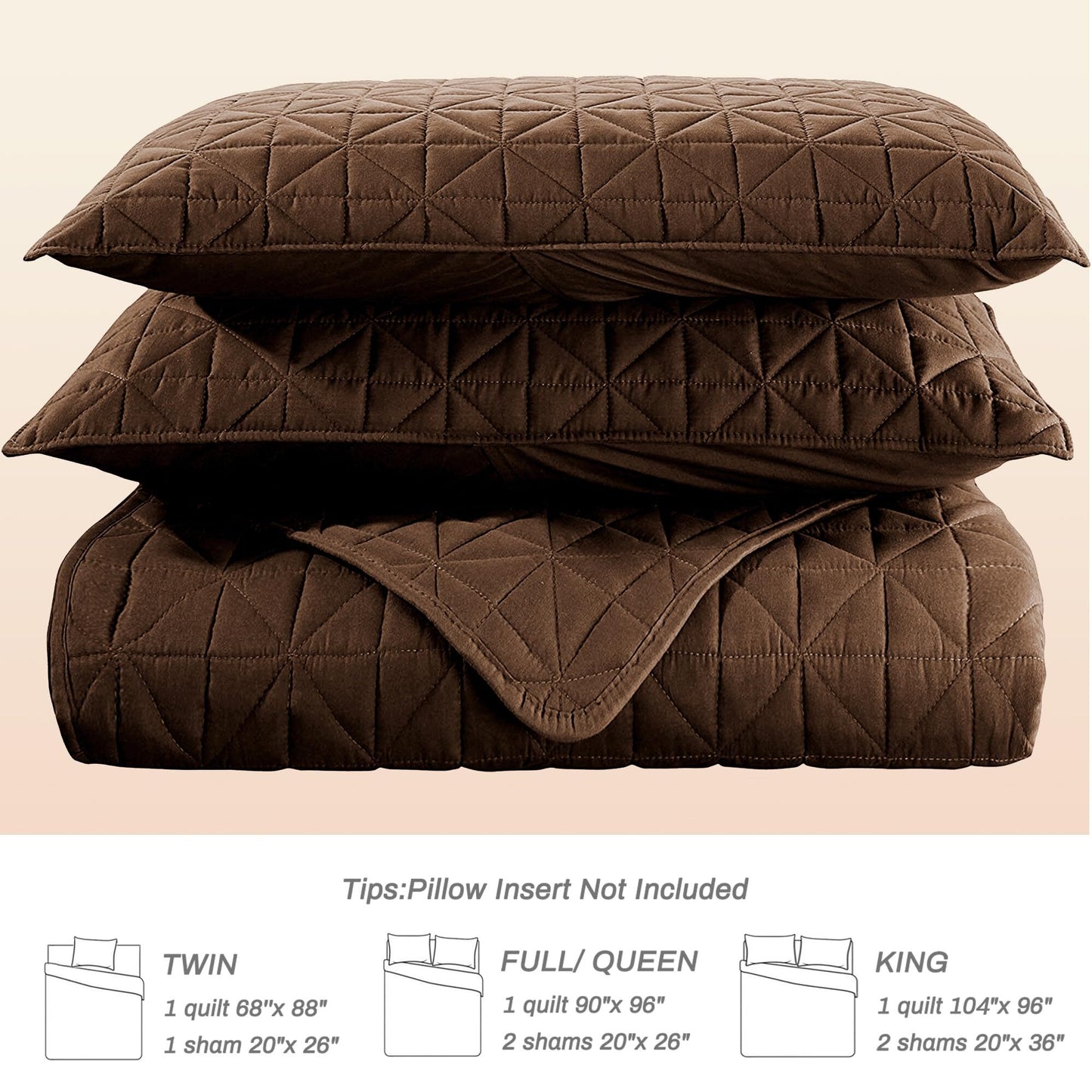 Exclusivo Mezcla King Size Quilt Bedding Set for All Seasons, Lightweight Soft Brown Quilts King Size Bedspreads Coverlets Bed Cover with Geometric Stitched Pattern, (1 Quilt, 2 Pillow Shams)
