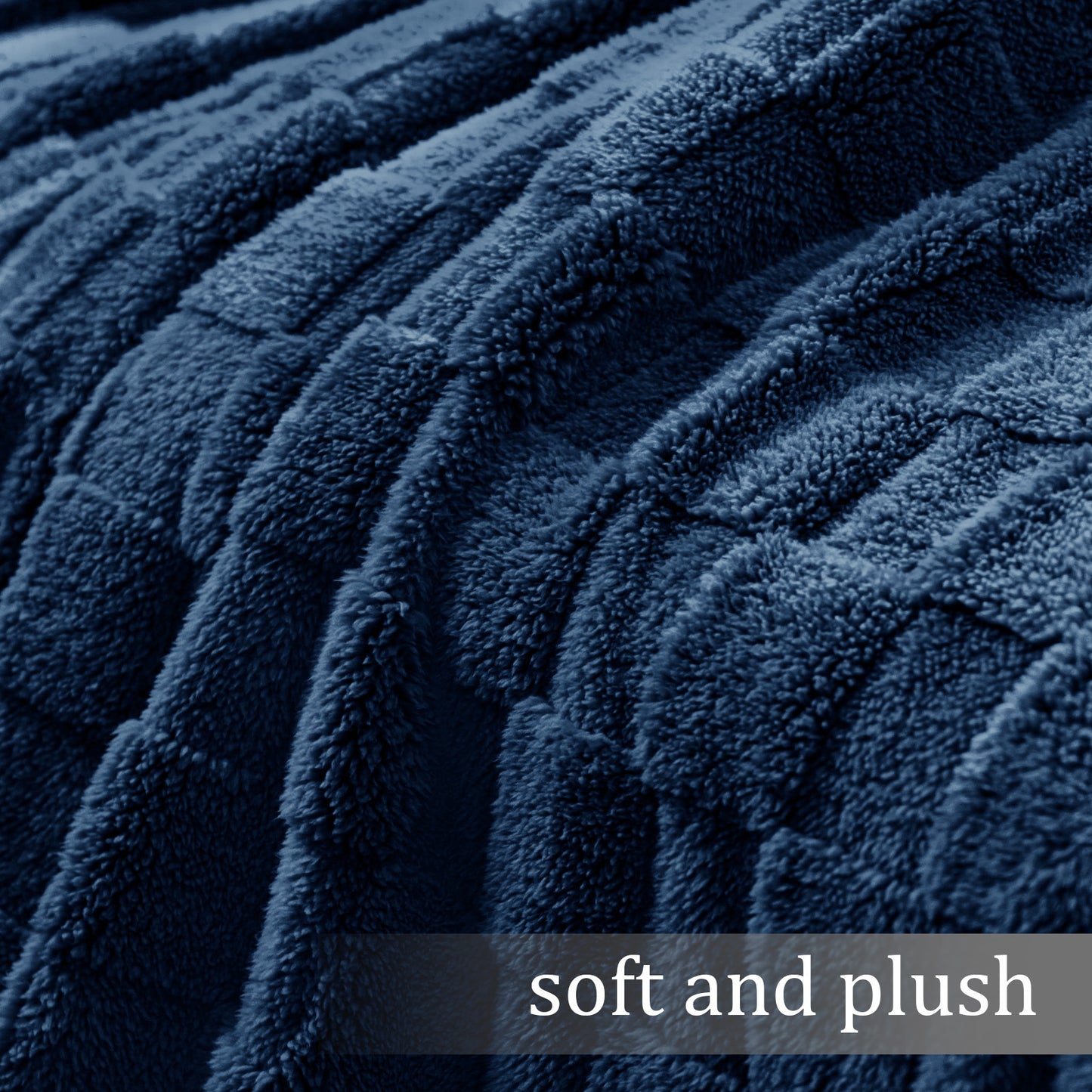 Exclusivo Mezcla Fleece Throw Blanket for Couch, Super Soft 3D Checkered Jacquard Bed Blanket, Cozy Fluffy Lightweight Blanket for All Seasons, 50x60 Inches, Navy Blue Blanket
