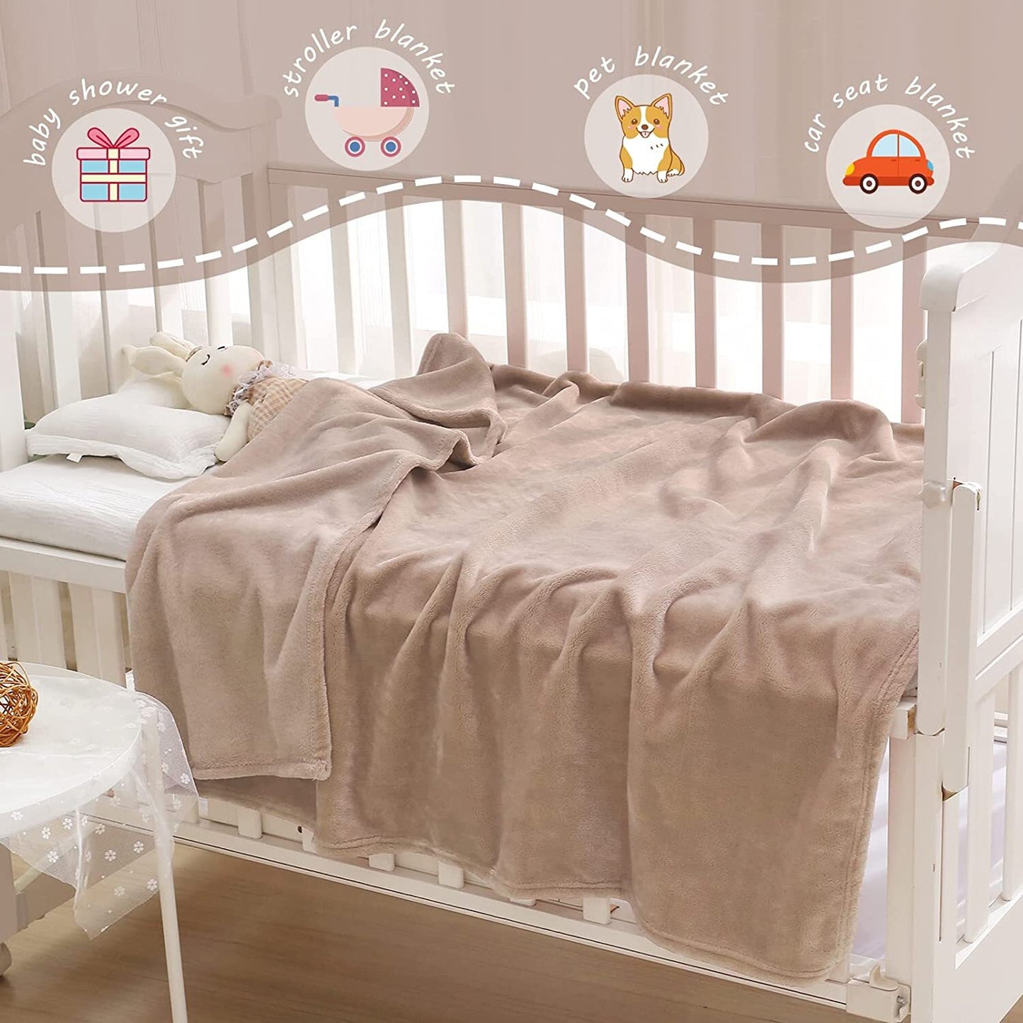Exclusivo Mezcla Soft Lightweight Fleece Baby Blanket Throw Blanket for Boys, Girls, Toddler and Kids Nap Blankets for Crib Bedding, Nursery, and Security (40x50 inches, Camel)