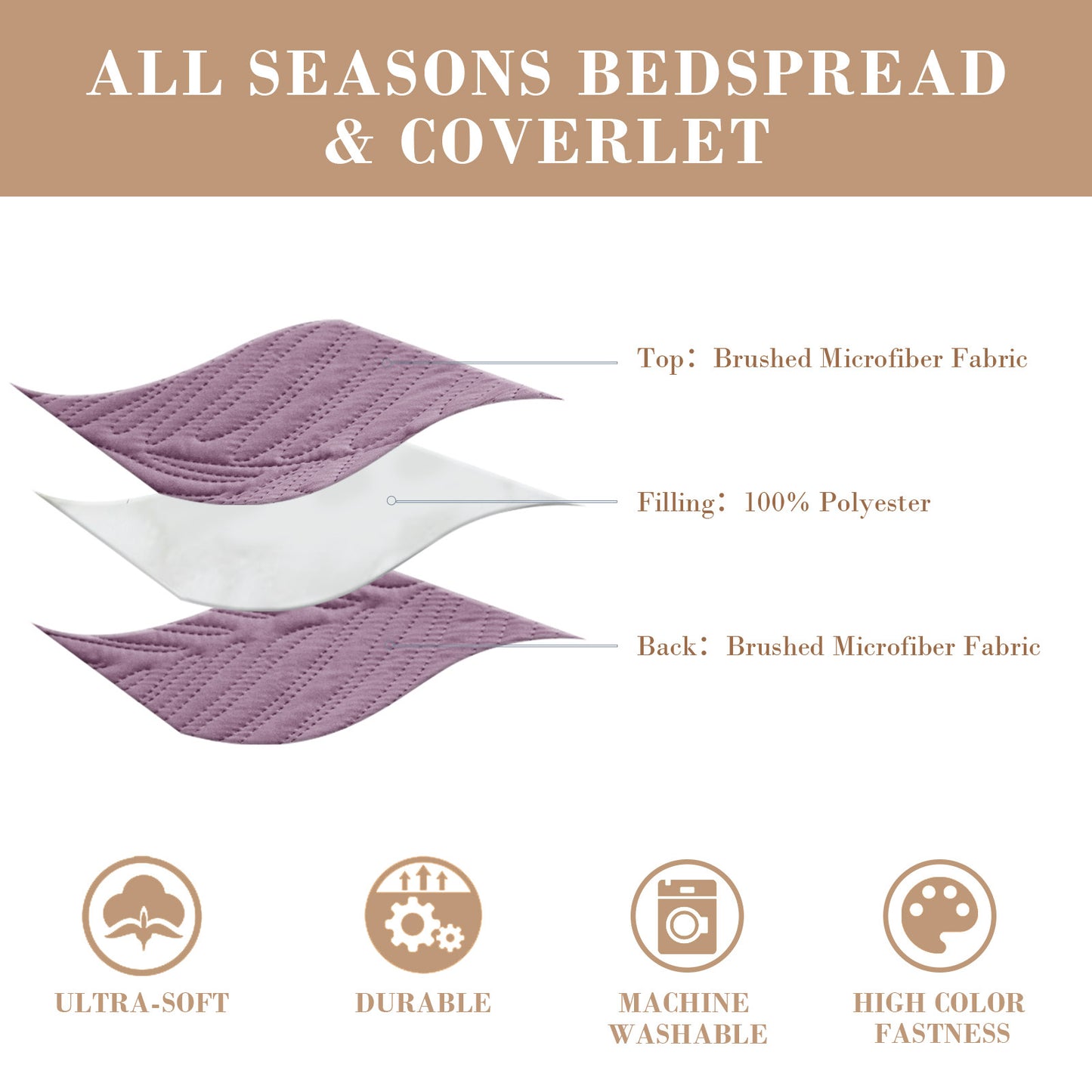 Exclusivo Mezcla Full Queen Quilt Set Dusty Lavender, Lightweight Bedspread Leaf Pattern Bed Cover Soft Coverlet Bedding Set(1 Quilt, 2 Pillow Shams)