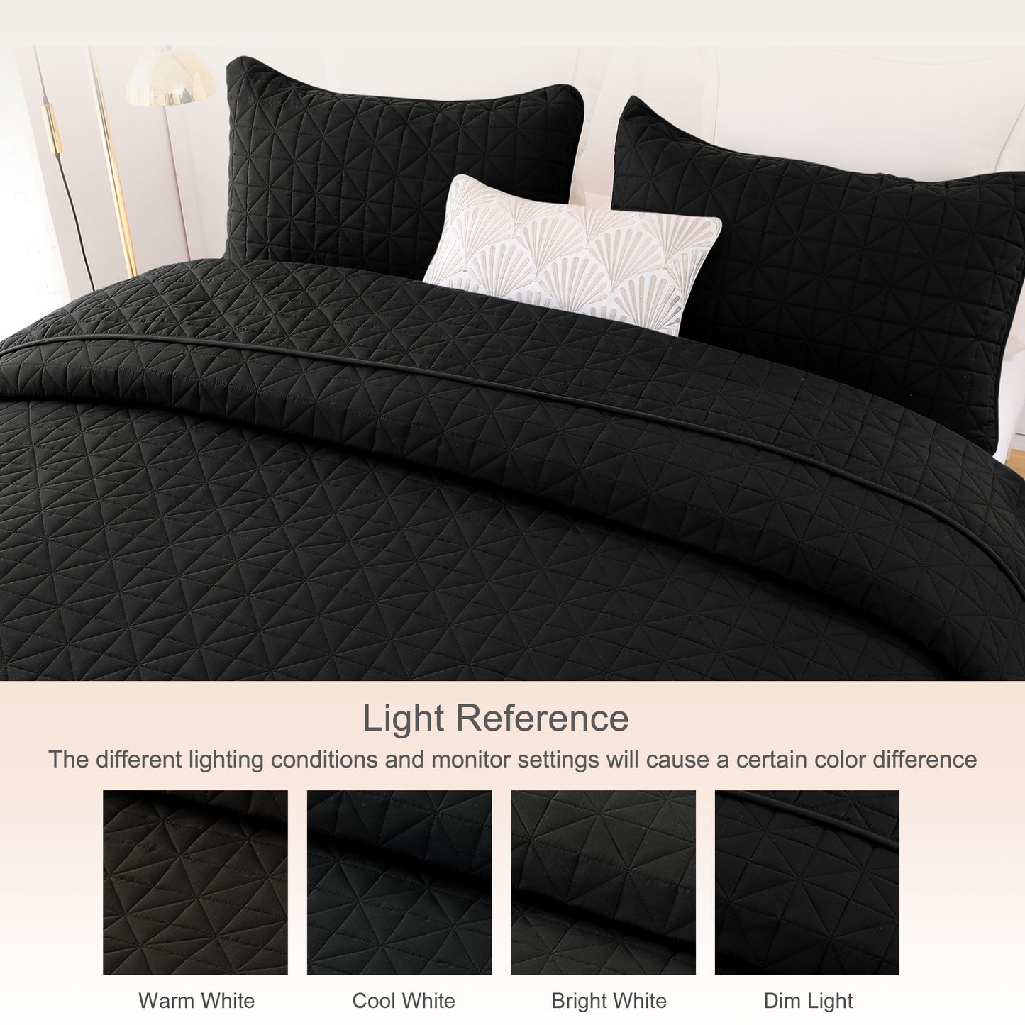 Exclusivo Mezcla King Size Quilt Bedding Set for All Seasons, Lightweight Soft Black Quilts King Size Bedspreads Coverlets Bed Cover with Geometric Stitched Pattern, (1 Quilt, 2 Pillow Shams)