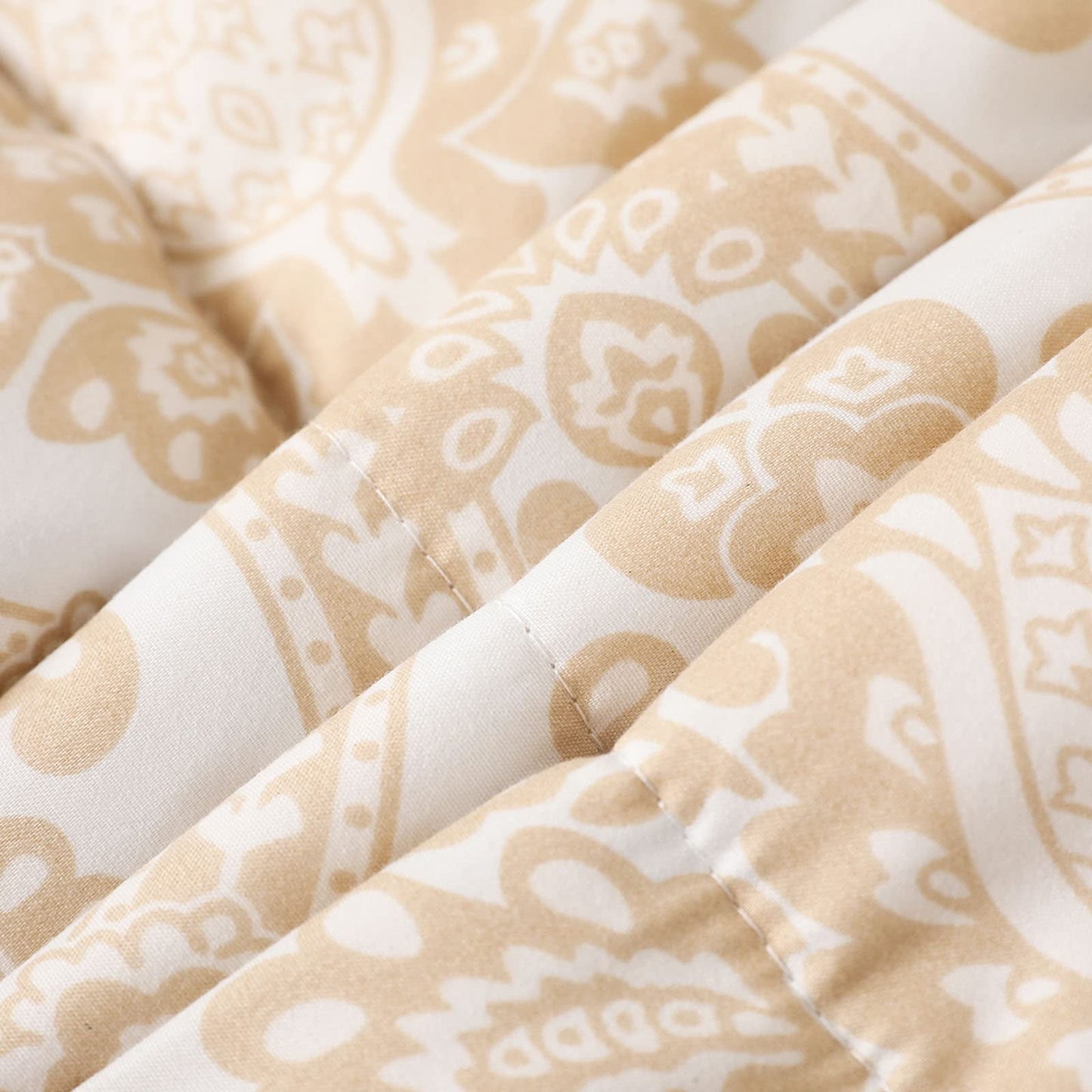 Exclusivo Mezcla 3-Piece Boho Damask Queen Comforter Set, Microfiber Bedding Down Alternative Comforter for All Seasons with 2 Pillow Shams, Beige