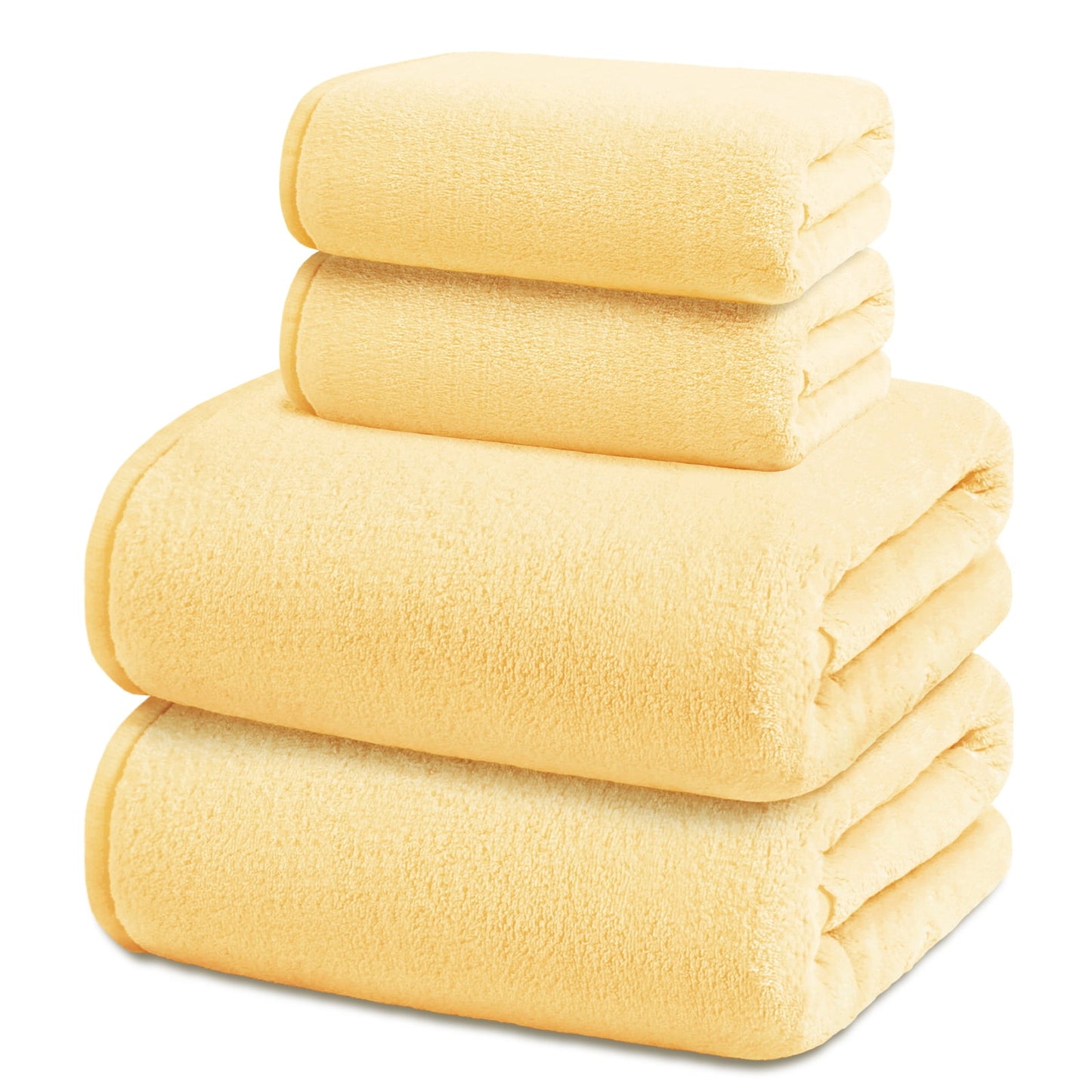Exclusivo Mezcla 4-Piece Ultra Soft Bath Towel Set, Large Highly Absorbent Microfiber Coral Velvet Towel, Quick Drying for Body, Bathroom, Gym, Spa, 2 Bath Towels, 2 Hand Towels, Yellow