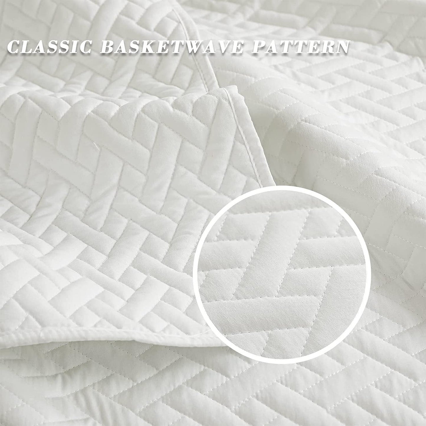 Exclusivo Mezcla 3-Piece King Size Quilt Set with Pillow Shams, Basket Quilted Bedspread/Coverlet/Bed Cover(96x104 inches, White)-Soft, Lightweight and Reversible