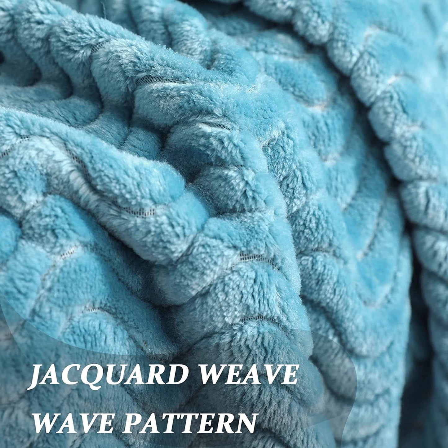 Exclusivo Mezcla Large Flannel Fleece Throw Blanket, Jacquard Weave Wave Pattern (50" x 70", Slate Blue) - Soft, Warm, Lightweight and Decorative