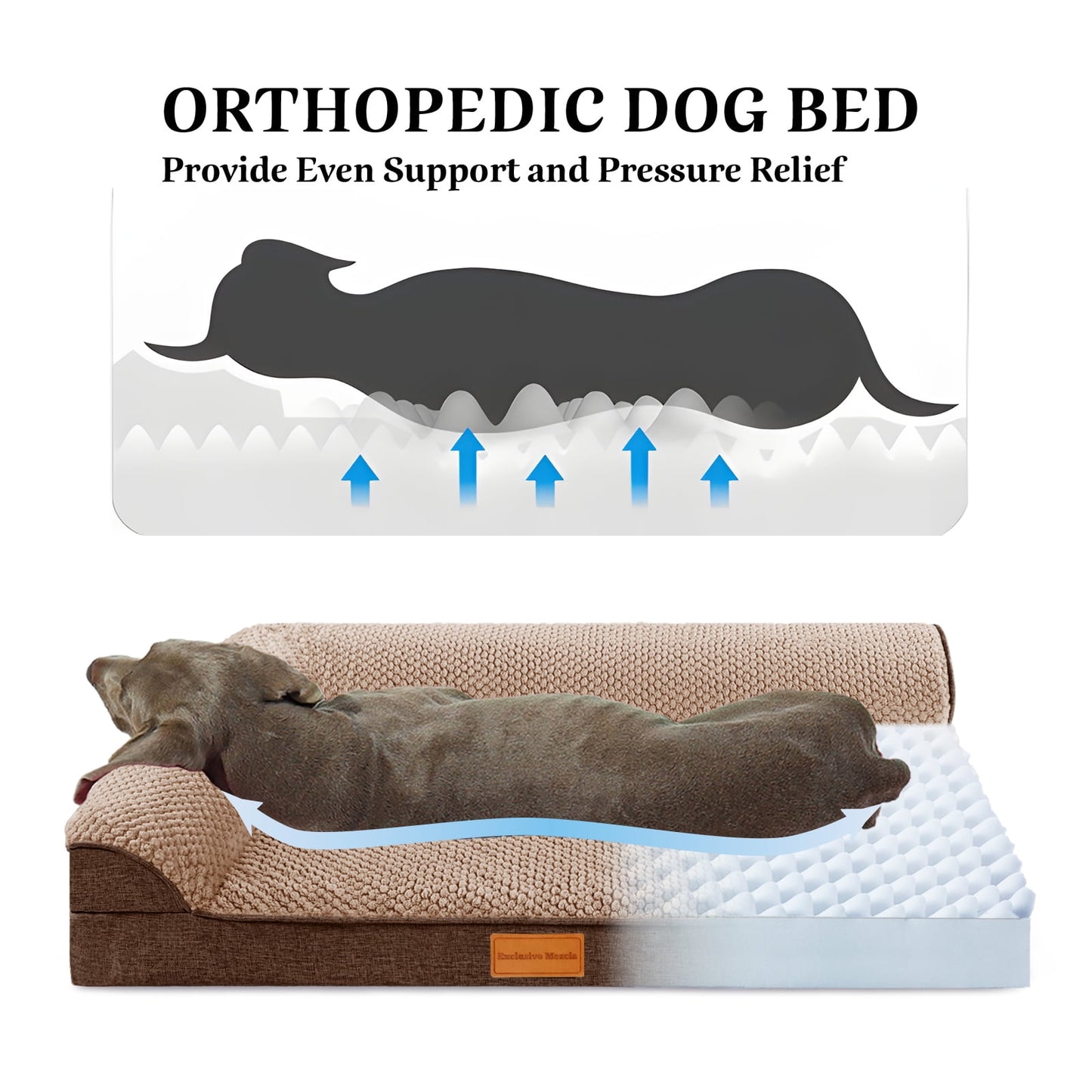 Exclusivo Mezcla Jacquard Orthopedic Pet Bed for Median Dogs, 30"X20" Waterproof L Shaped Dog Bed with Washable Cover, Brown