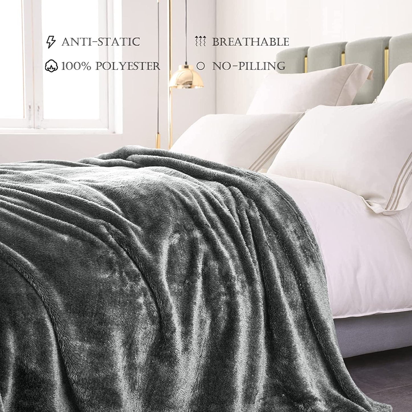 Exclusivo Mezcla Plush Fuzzy Fleece King Size Bed Blanket, Super Soft Fluffy and Thick Blankets for Travel Bed and Couch (Dark Grey, 90x104 inches)
