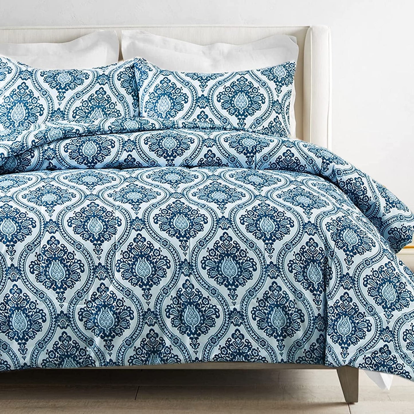 Exclusivo Mezcla 2-Piece Boho Damask Twin Comforter Set, Microfiber Bedding Down Alternative Comforter for All Seasons with 1 Pillow Sham, Navy Blue