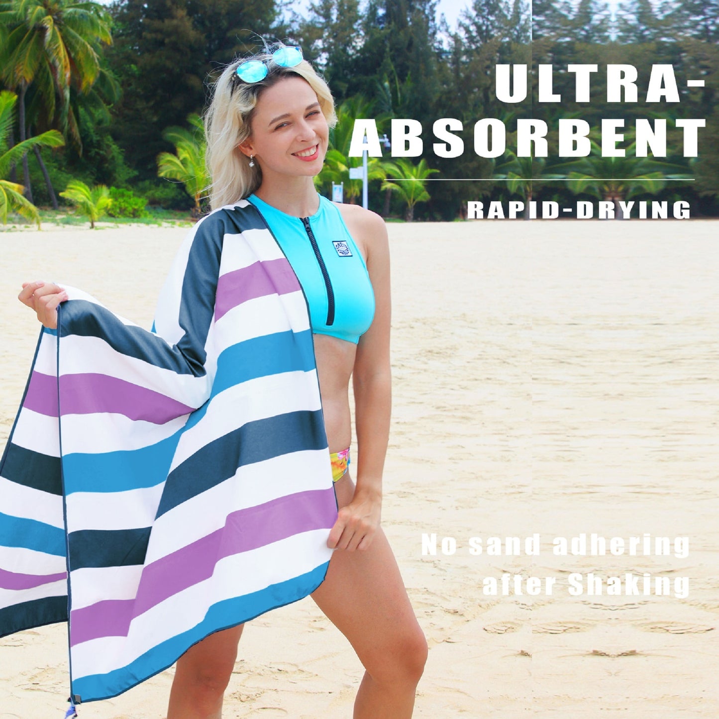 Exclusivo Mezcla Microfiber Quick Dry Beach Towel, Oversized Sand Free Beach Towel for Travel/Camping/Sports (Striped Dark Purple, 35"X70") - Super Absorbent, Compact and Lightweight