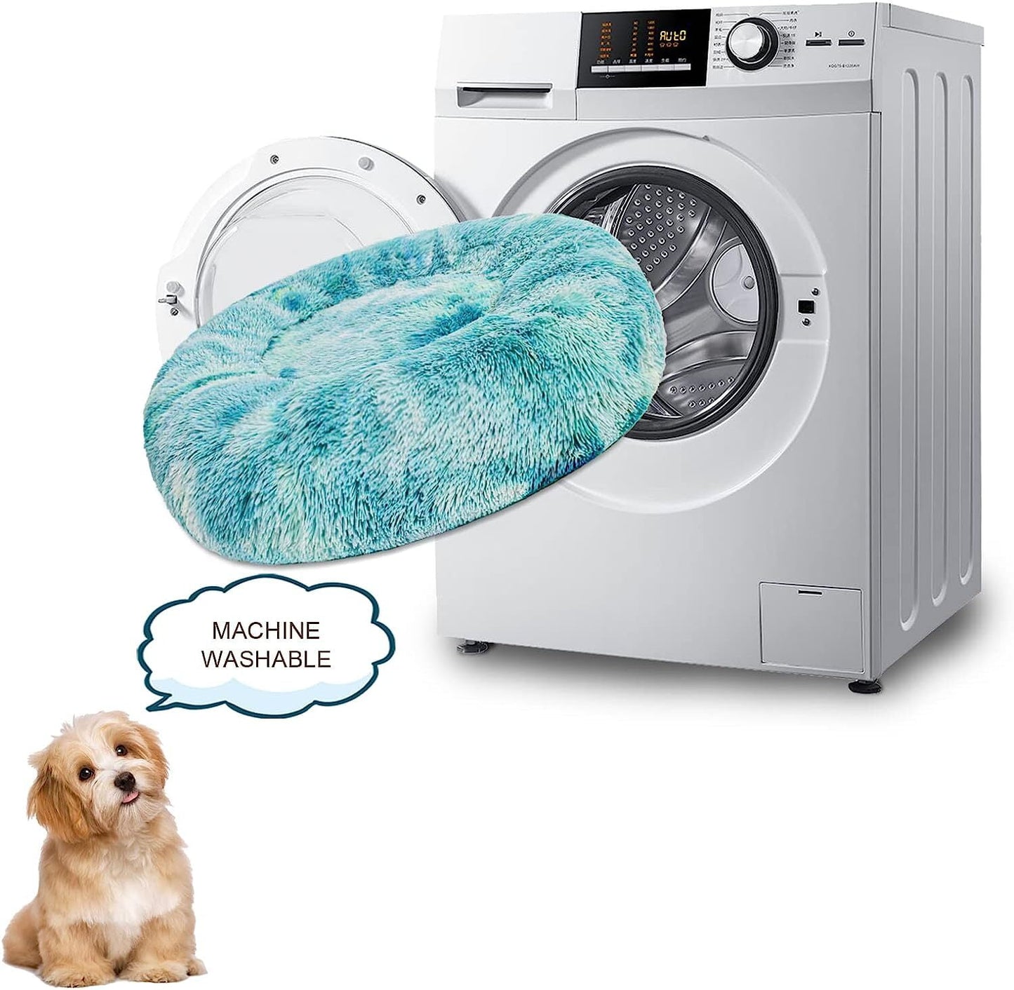 Exclusivo Mezcla Calming Donut Pet Bed for Medium Dogs 24", Anti-Anxiety Plush Cozy Warming Dog Bed, Gradient Aqua
