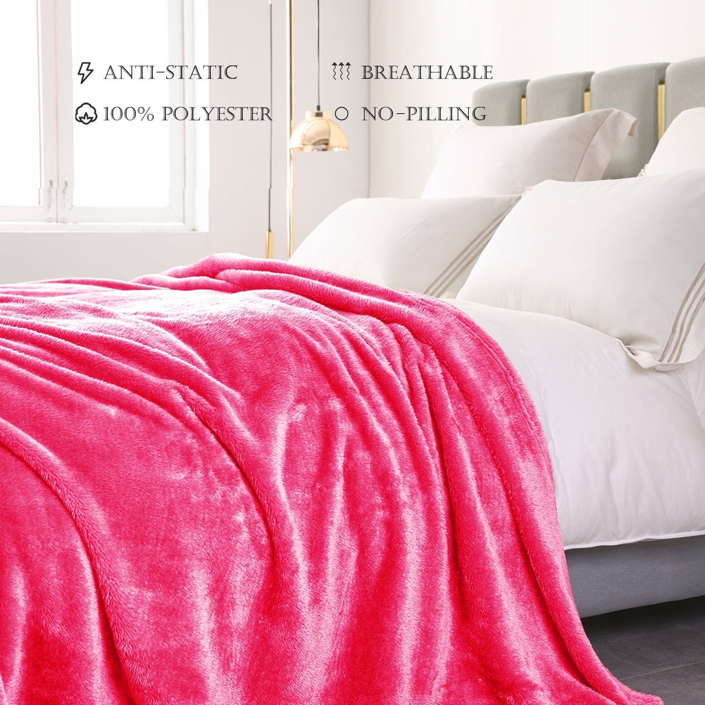 Exclusivo Mezcla Plush Fuzzy Fleece Queen Size Bed Blanket, Super Soft Fluffy and Thick Blankets for Travel Bed and Couch (Hot Pink, 90x90 inches)