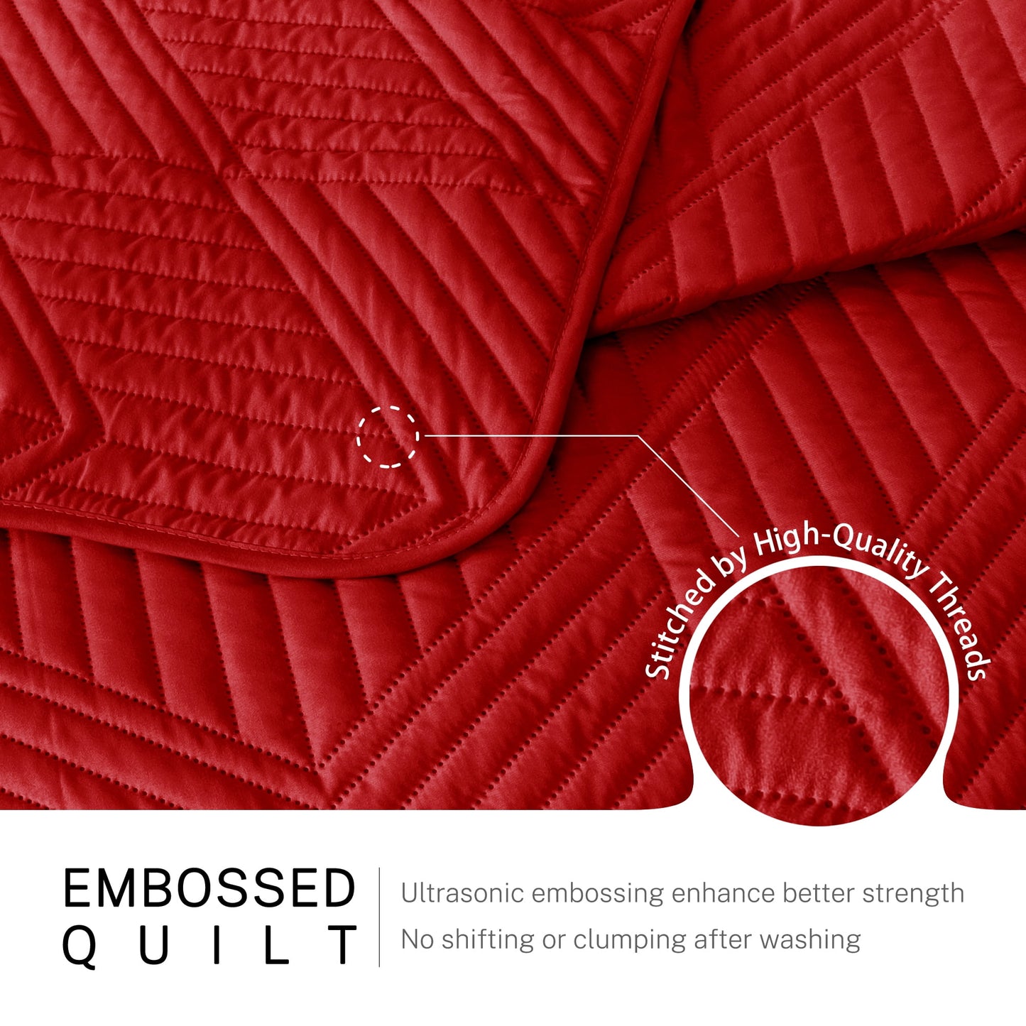 Exclusivo Mezcla Ultrasonic Twin Quilt Bedding Set, Lightweight Red Bedspreads Soft Modern Geometric Coverlet Set for All Seasons (1 Quilt and 1 Pillow Sham)