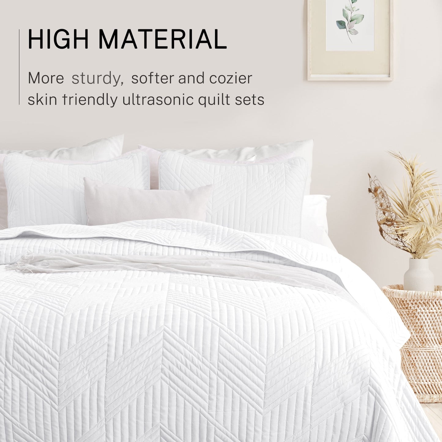 Exclusivo Mezcla Ultrasonic Twin Quilt Bedding Set, Lightweight White Bedspreads Soft Modern Geometric Coverlet Set for All Seasons (1 Quilt and 1 Pillow Sham)