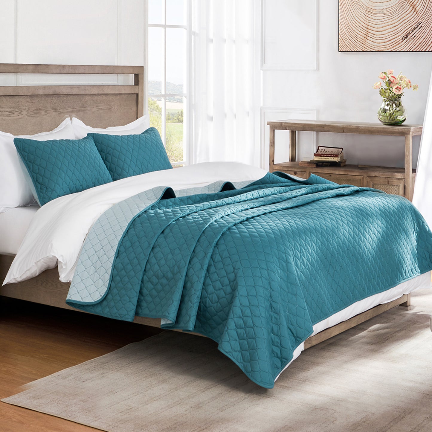 Exclusivo Mezcla California King Quilt Bedding Set with Pillow Shams, Lightweight Quilts Cal Oversized King Size, Soft Bedspreads Bed Coverlets for All Seasons - (Dusty Teal, 112"x104")