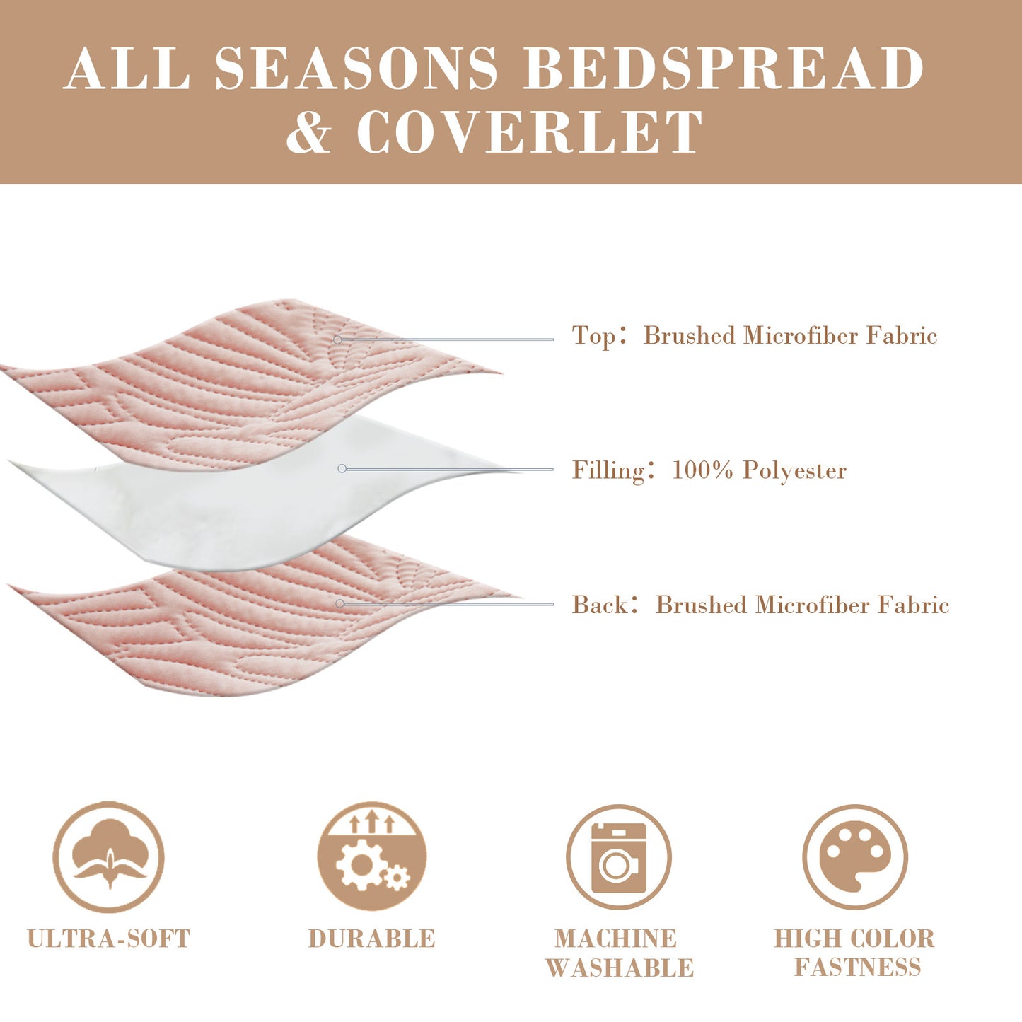 Exclusivo Mezcla King Quilt Set Blush Pink, Lightweight Bedspread Leaf Pattern Bed Cover Soft Coverlet Bedding Set(1 Quilt, 2 Pillow Shams)