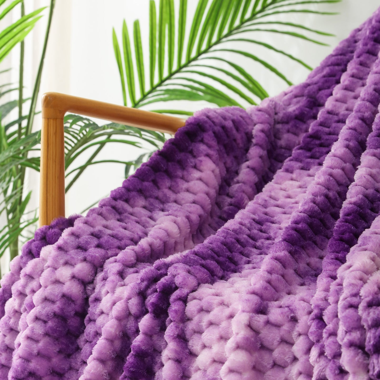 Exclusivo Mezcla Twin Size Flannel Fleece Blanket, 60x80 Inches Stylish Jacquard Velvet Plush Blanket for Bed, Cozy, Warm, Lightweight and Decorative Purple Blanket