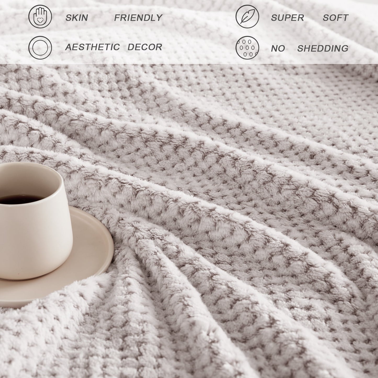 Exclusivo Mezcla Waffle Textured Soft Fleece Blanket, King Size Bed Blanket, Cozy Warm and Lightweight (Mixed Light Grey, 90x104 inches)