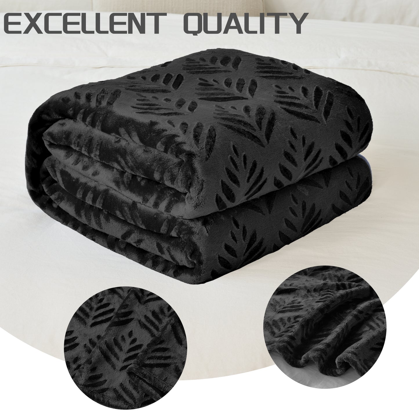 Exclusivo Mezcla Twin size Blanket for Bed, Super Soft and Warm Black Blankets for All Seasons, Flannel Fleece Leaves Pattern Bed Blanket, Plush Fuzzy and Thick, 60x80 Inch