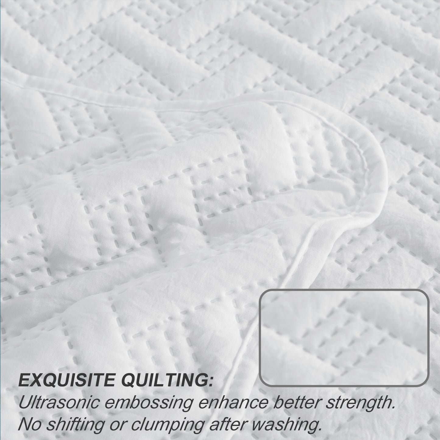 Exclusivo Mezcla 3-Piece White Queen Size Quilt Set, Weave Pattern Ultrasonic Lightweight and Soft Quilts/Bedspreads/Coverlets/Bedding Set (1 Quilt, 2 Pillow Shams) for All Seasons